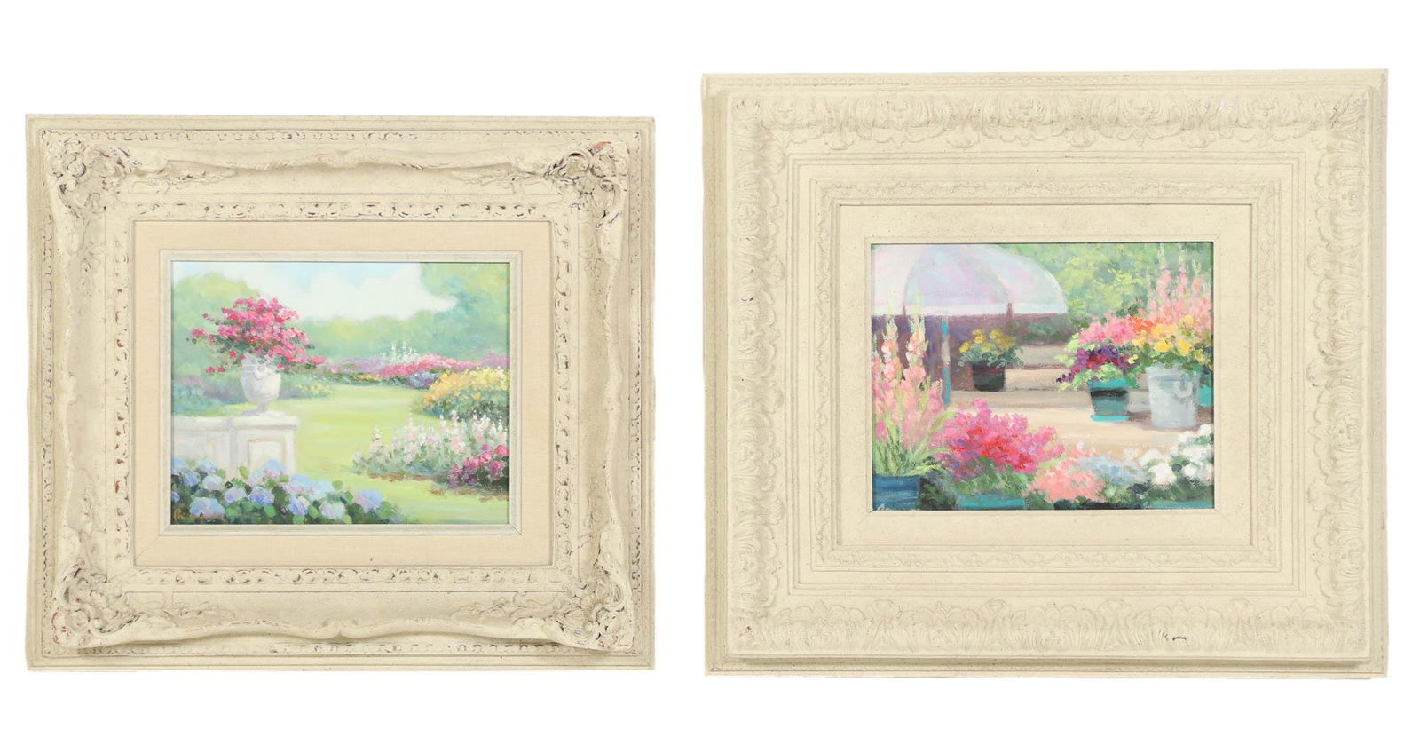 Garden Landscape Flower Market Paintings 2pc LOT (1 of 5)