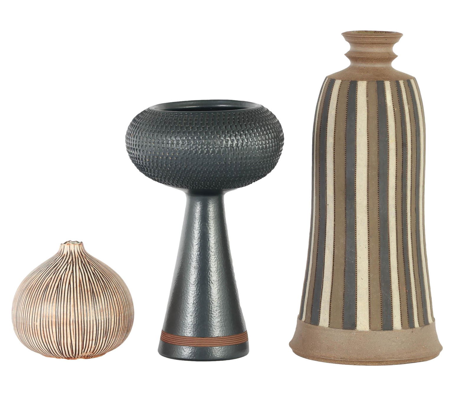 Modernist Studio Crafted Art Pottery Vase 3pc LOT (1 of 4)