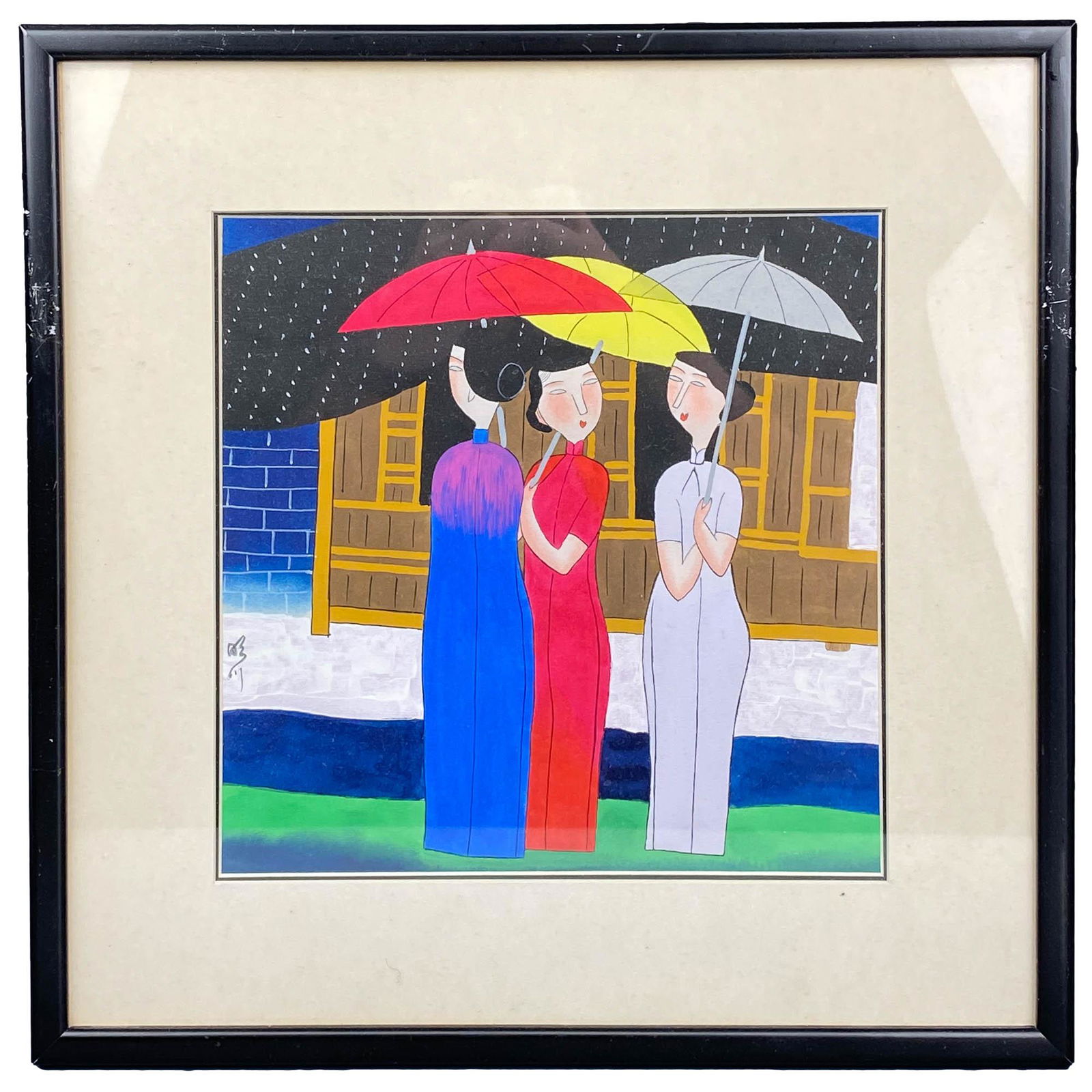 Hu Yongkai Chinese Figural Watercolor Ink Painting (1 of 4)