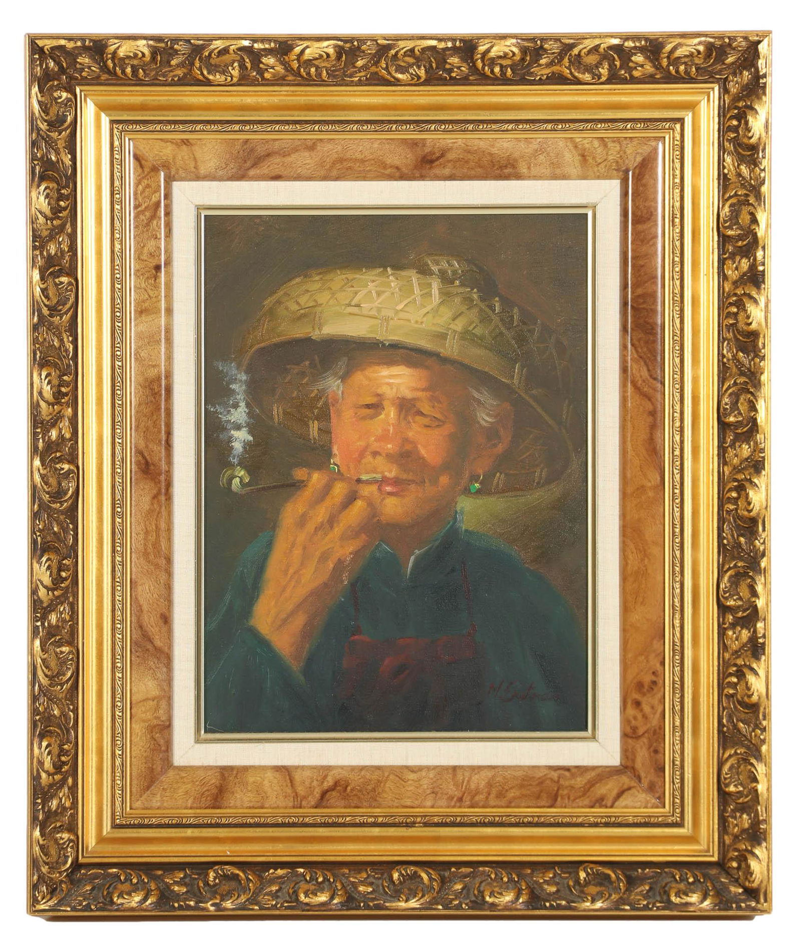 Signed Oil Painting Old Sailor W/ Pipe On Dock Signed Oil Painting Old Sailor W/ Pipe On Dock