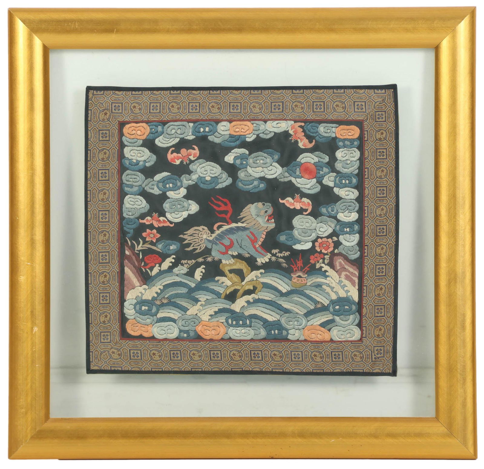 Chinese Silk Embroidered Dragon Bat Tapestry Panel (1 of 3)