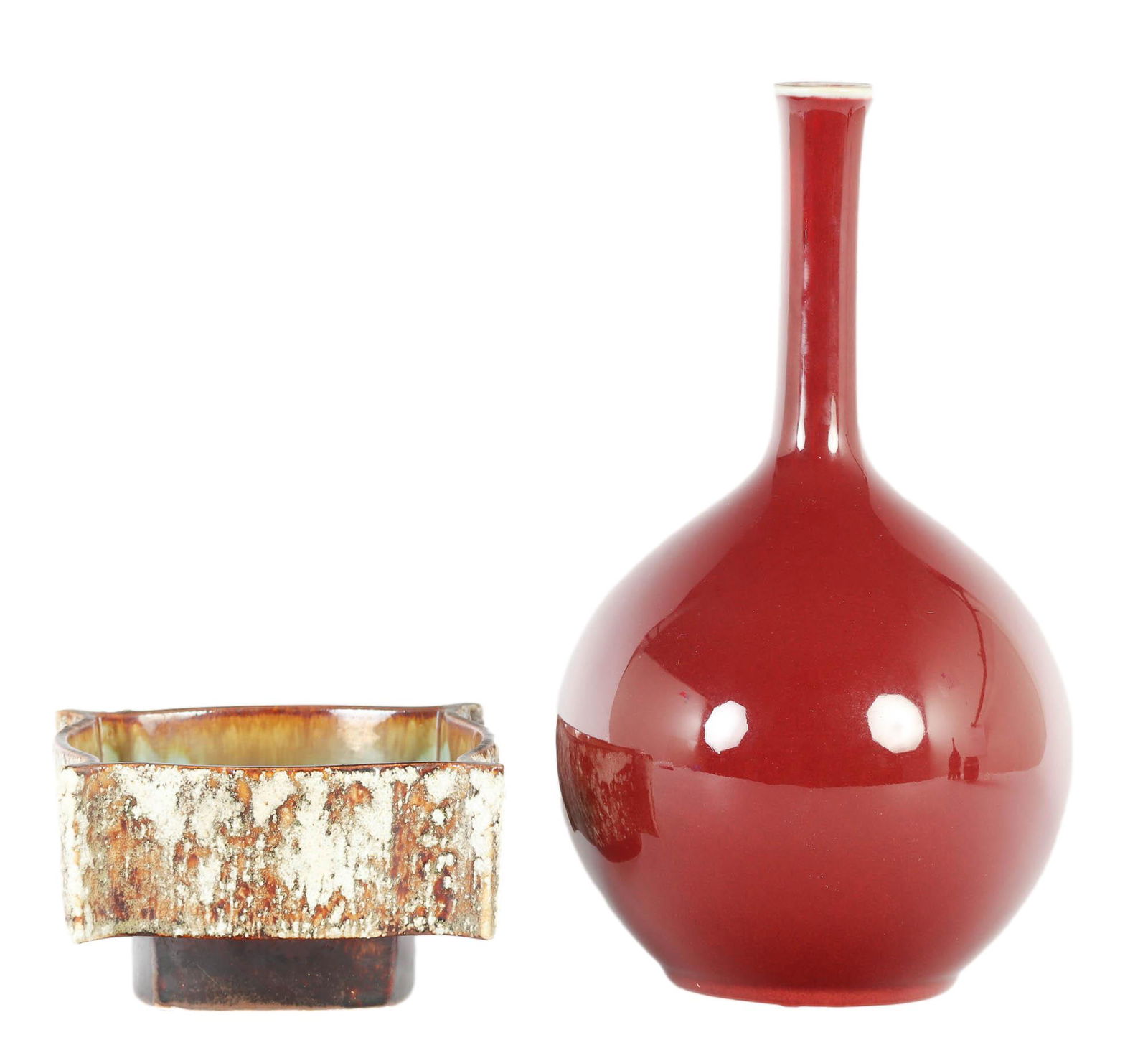 Chinese Oxblood & Studio Pottery Vase Bowl 2pc LOT (1 of 6)