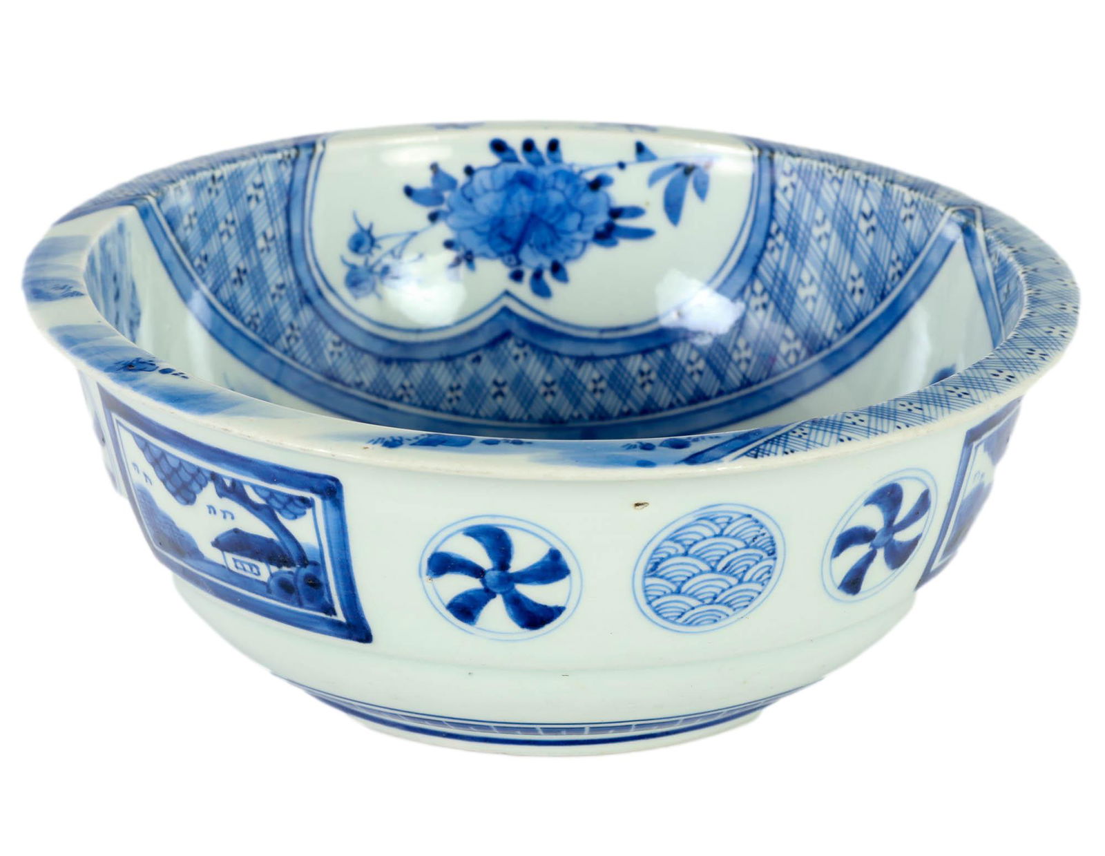 Chinese Porcelain Landscape Floral Serving Bowl (1 of 4)