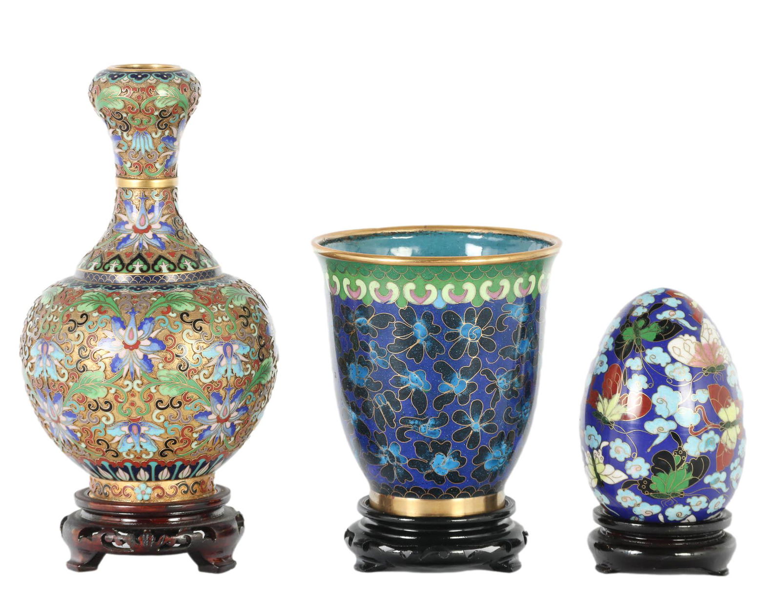 Chinese Export Cloisonne Enamel Egg Vase 3pc LOT (1 of 4)