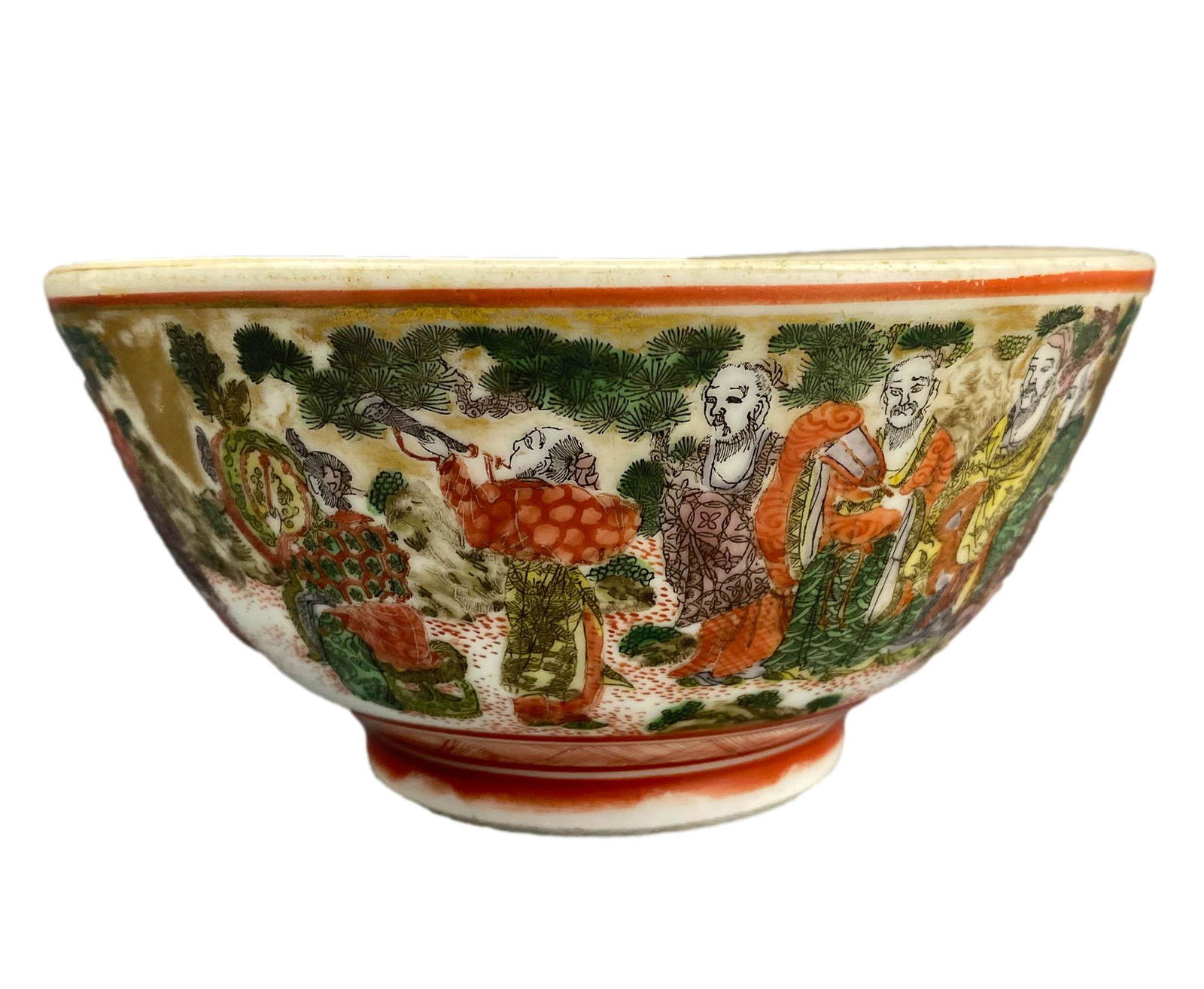 Japanese Kutani Figural & Floral Porcelain Bowl 6" (1 of 6)