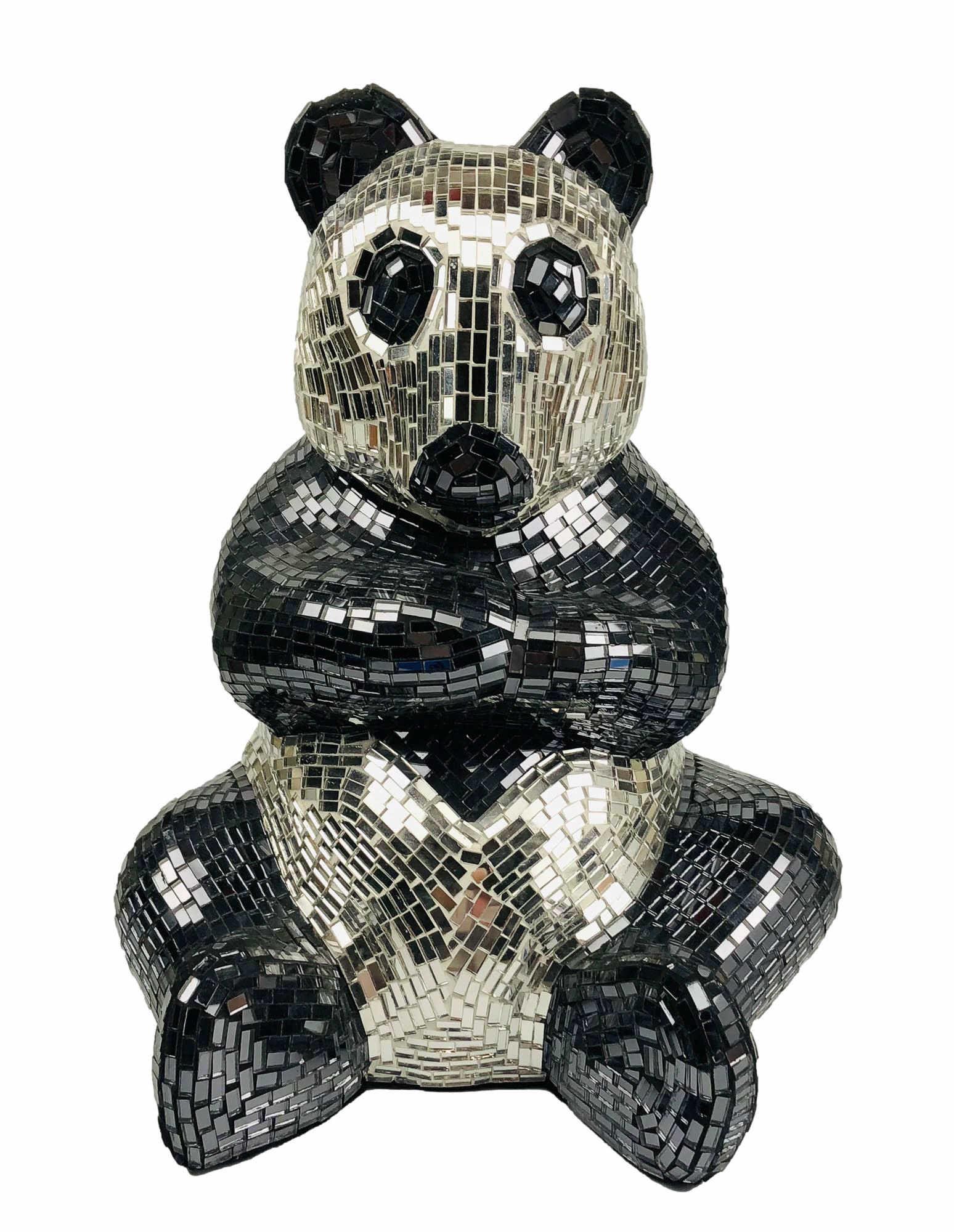 Panda Bear Black Silver Mosaic Mirror Sculpture (1 of 7)
