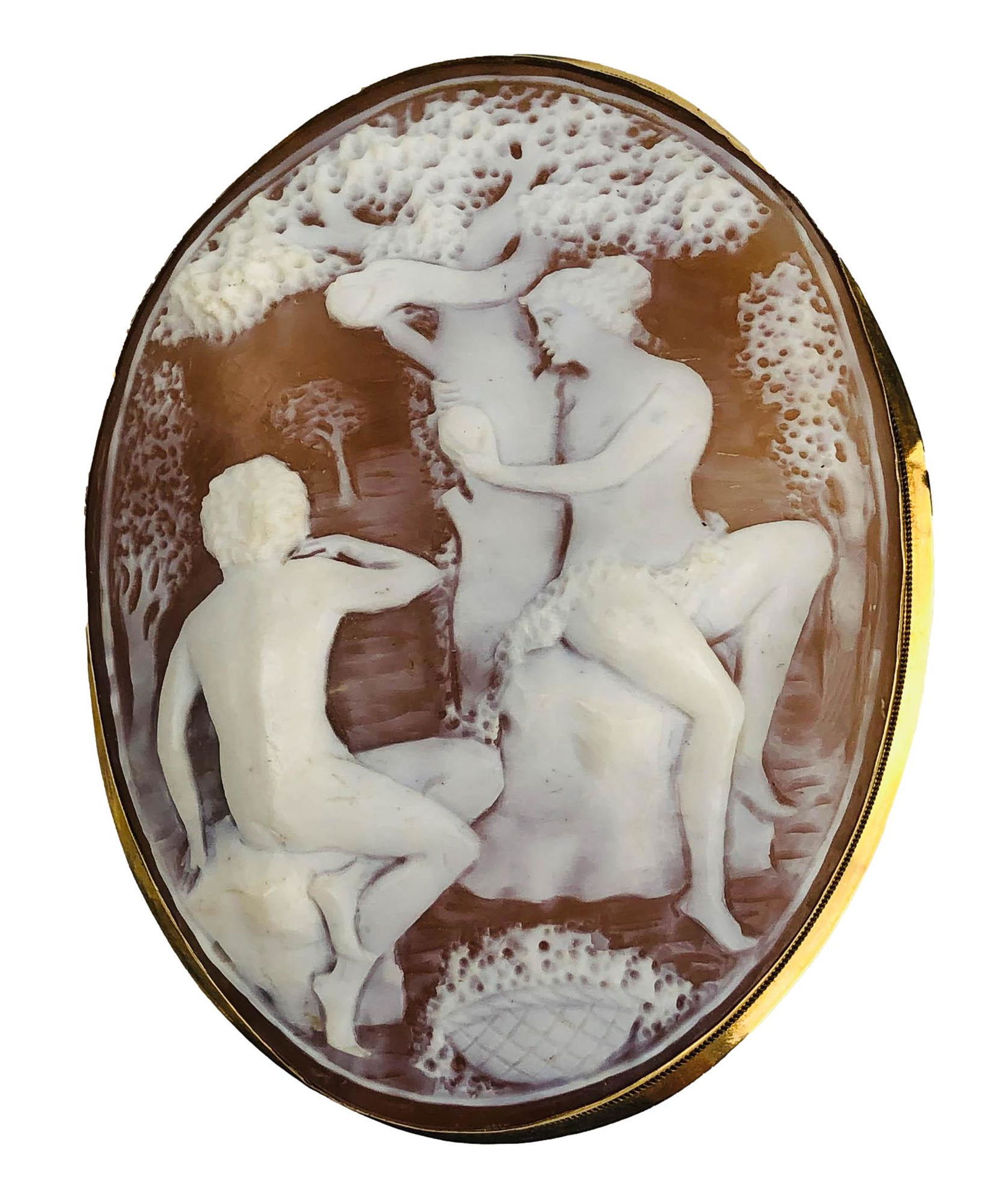18K Gold Carved Cameo Adam Eve Pendant Brooch Pin (1 of 6)