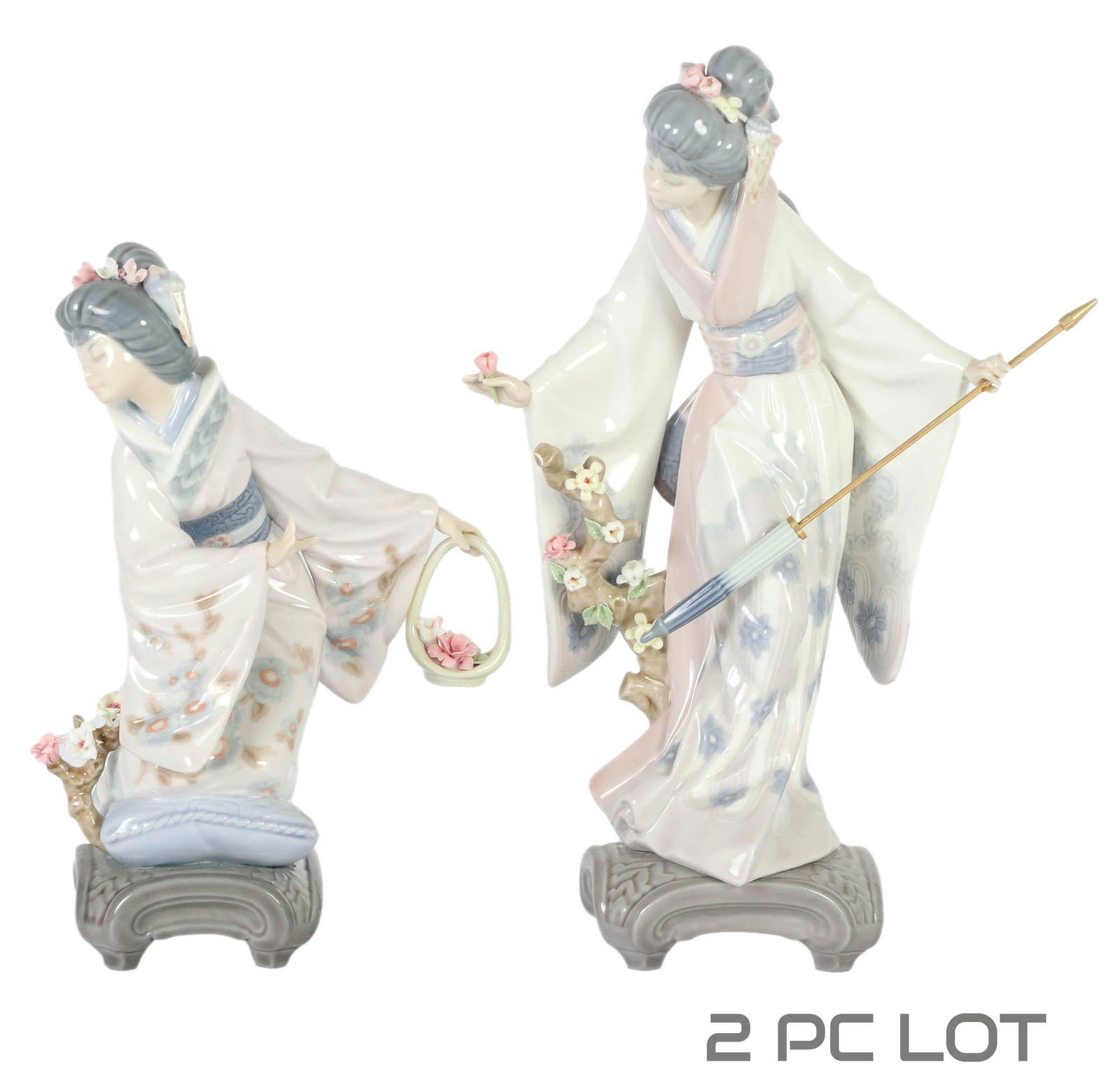 Lladro Glazed Japan Geisha Figures 2pc LOT w/ Box (1 of 6)