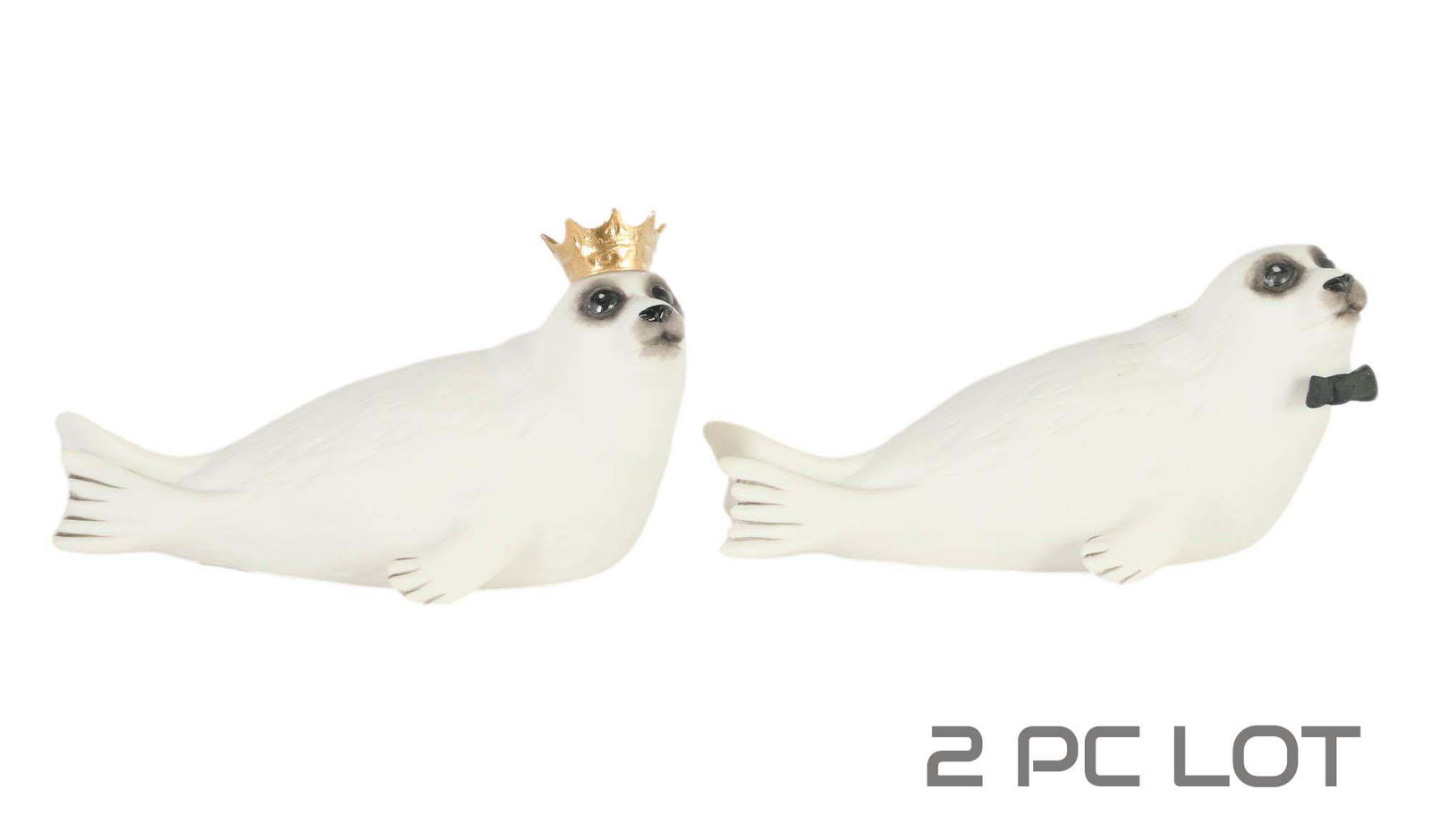 Boehm Porcelain Seal w Gold Crown & Bowtie 2pc LOT (1 of 5)