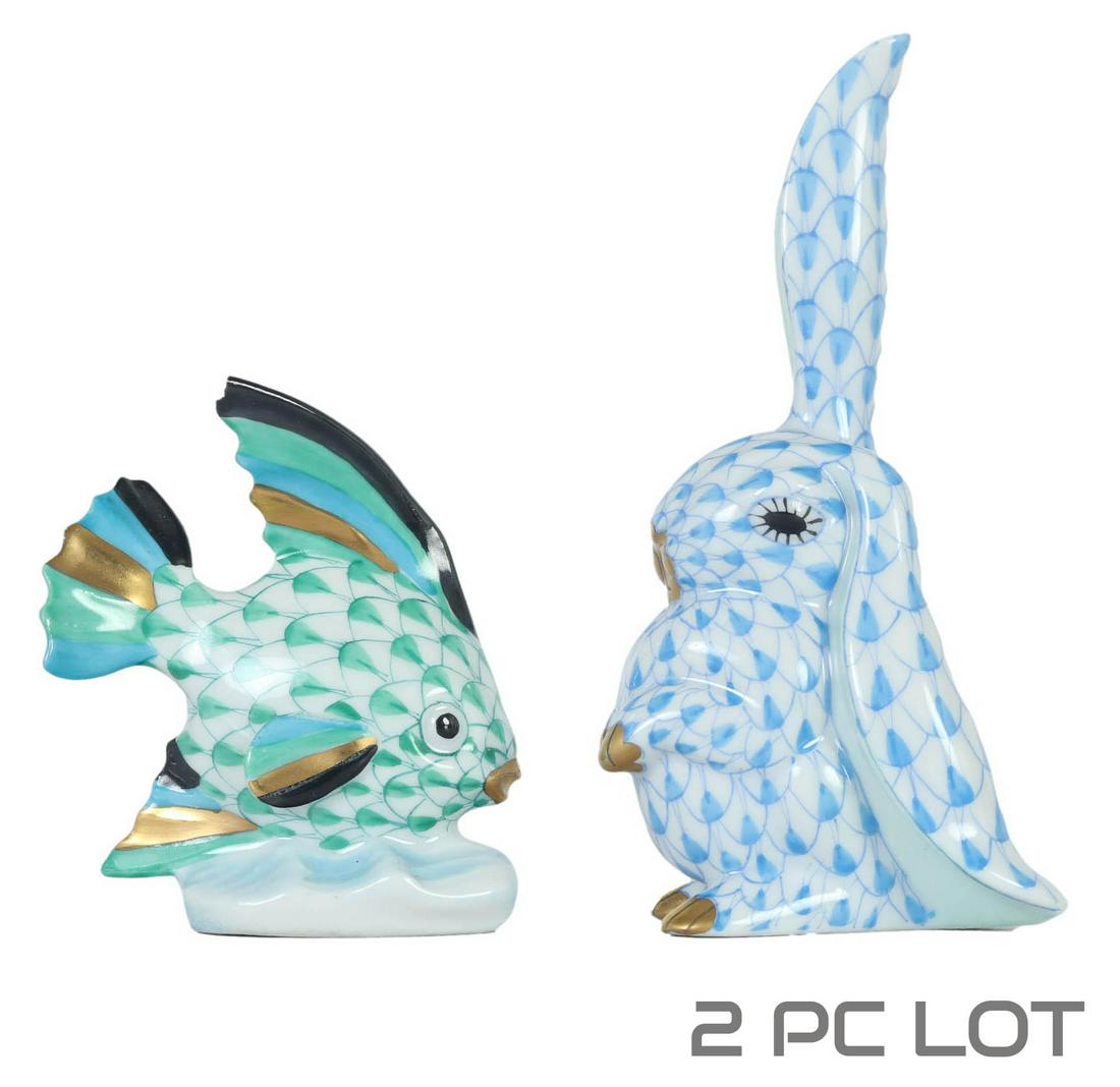 Herend Rabbit Fish Blue Green Fishnet Figurine LOT (1 of 7)