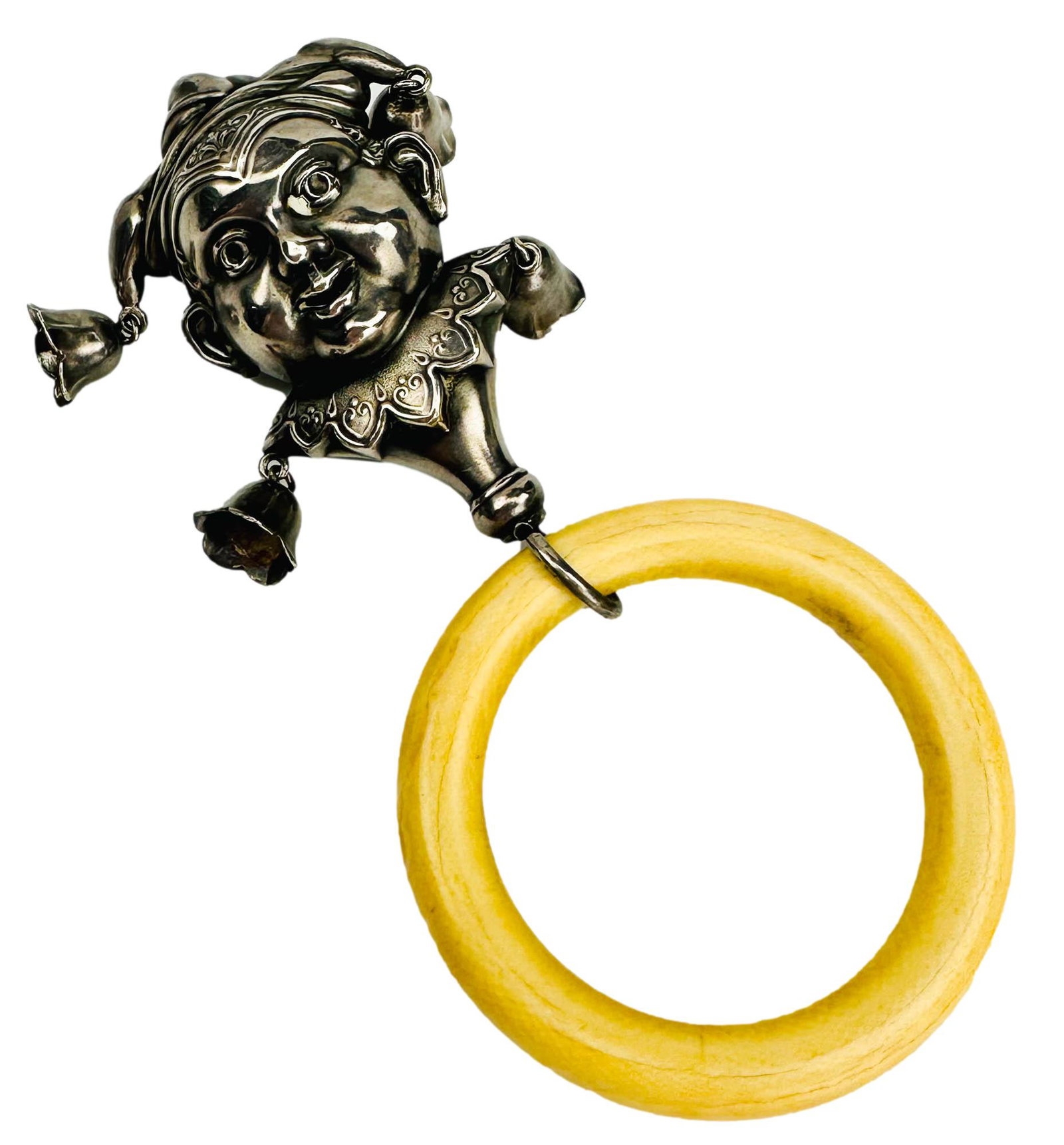 Victorian Sterling Jester Clown Baby Teething Ring (1 of 2)