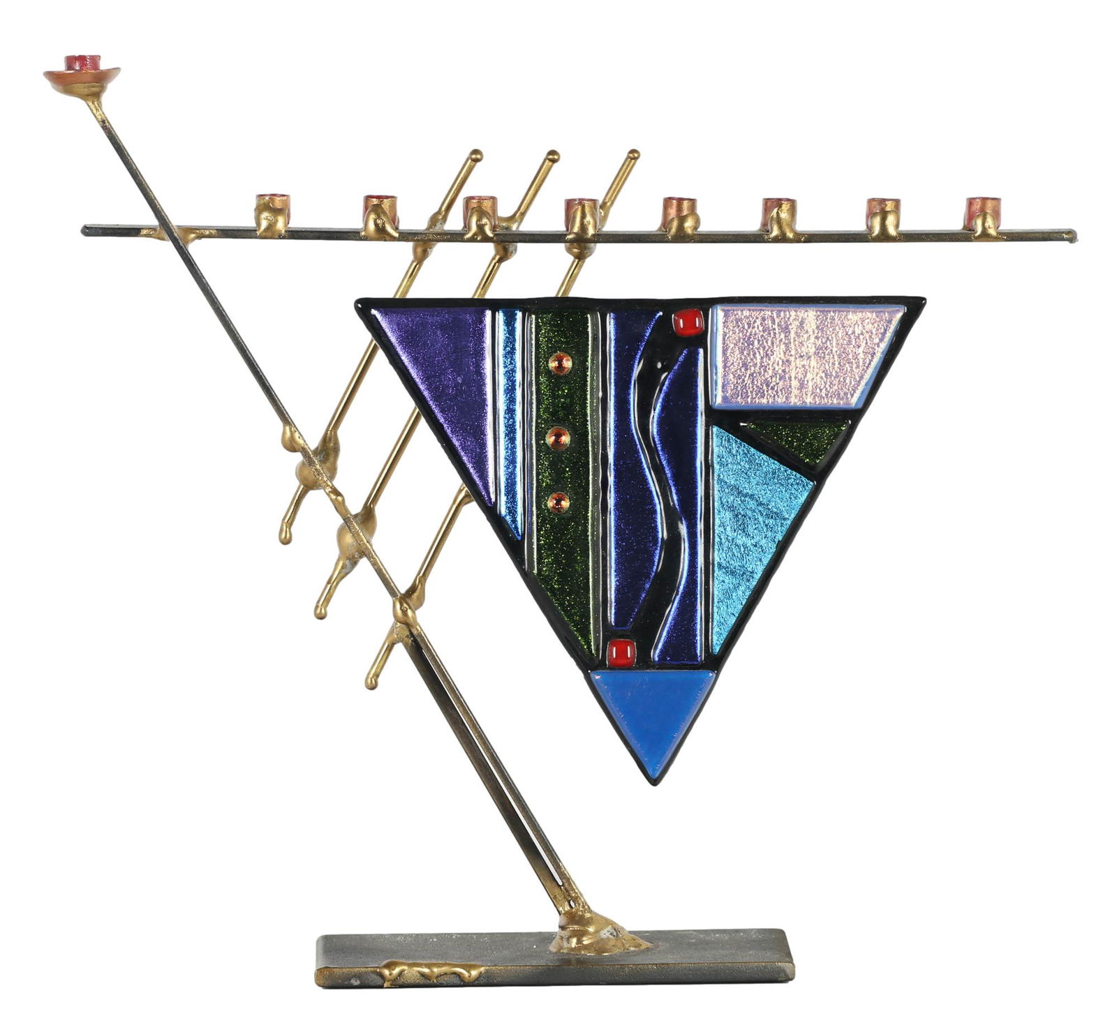 20C Artisan Judaic Glass & Mixed Media Menorah (1 of 5)