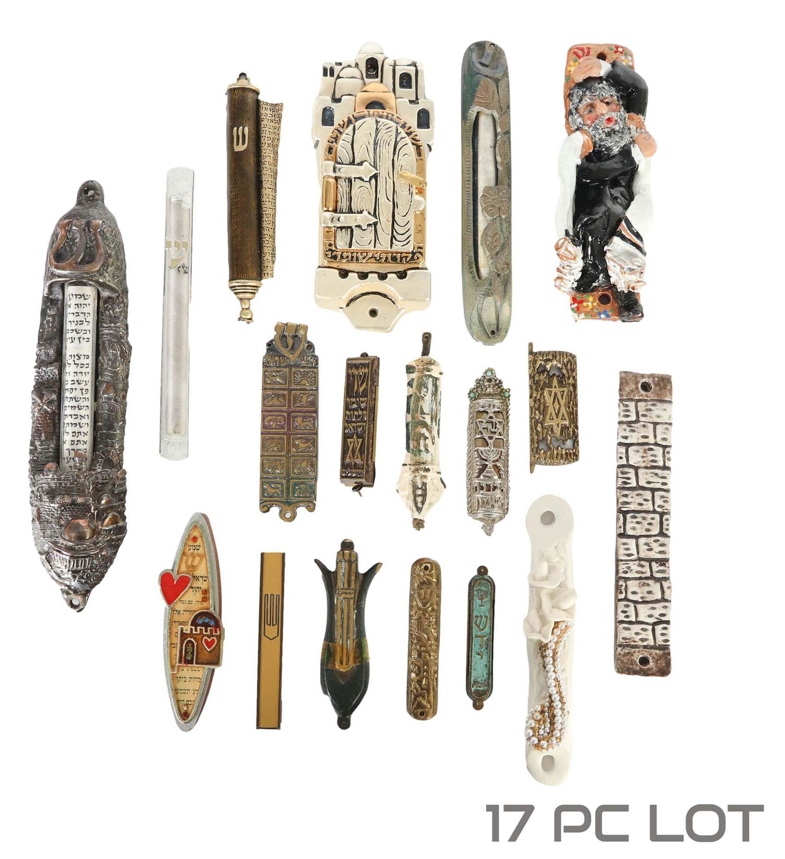 Silver Glass Porcelain Judaica Mezuzah 17pc LOT (1 of 7)