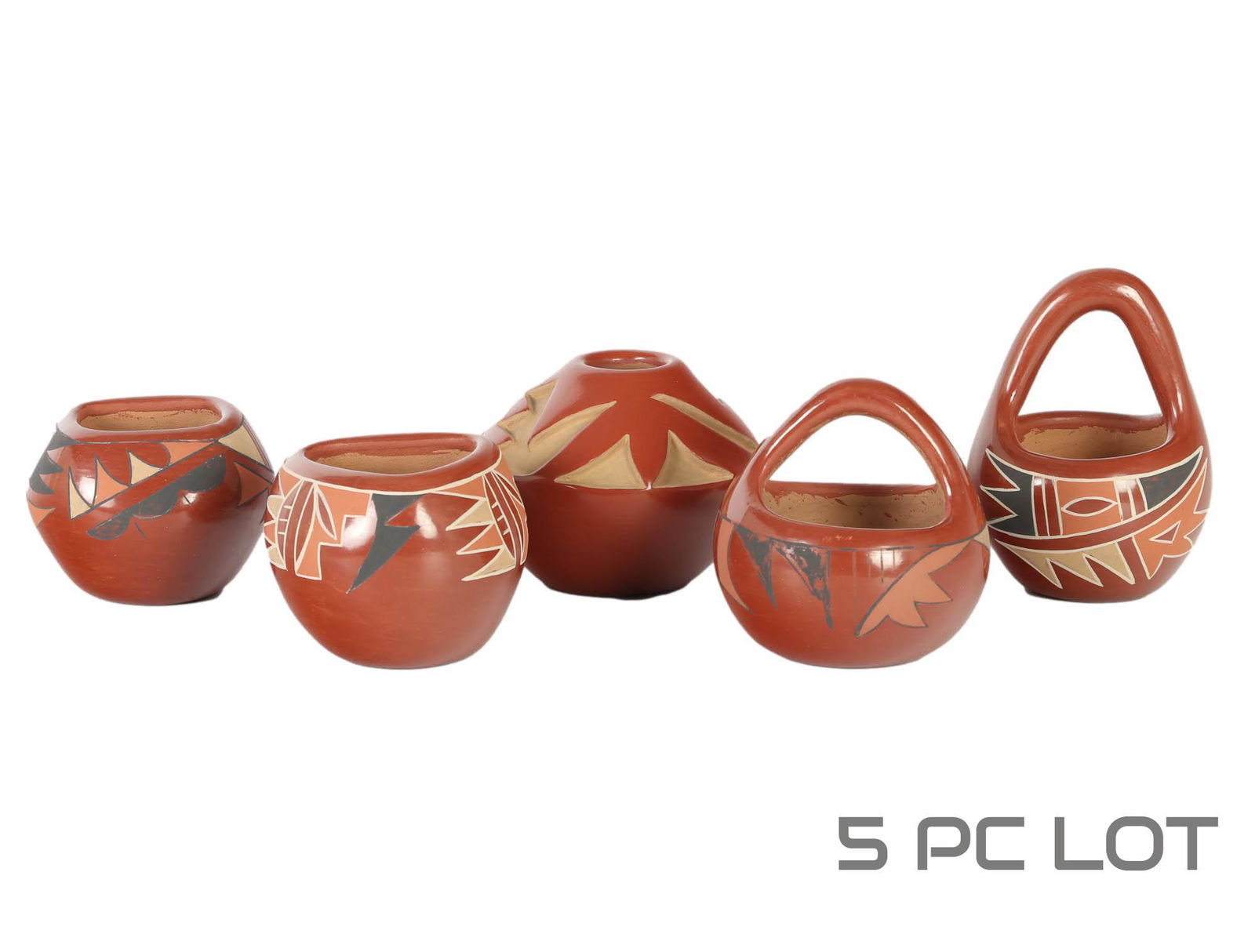 Santa Clara Red Pottery Pueblo Vase 5pc LOT SIGNED (1 of 6)