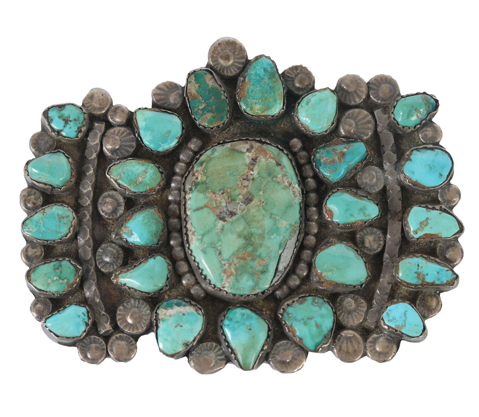 American Indian Sterling Turquoise Cluster Brooch (1 of 3)