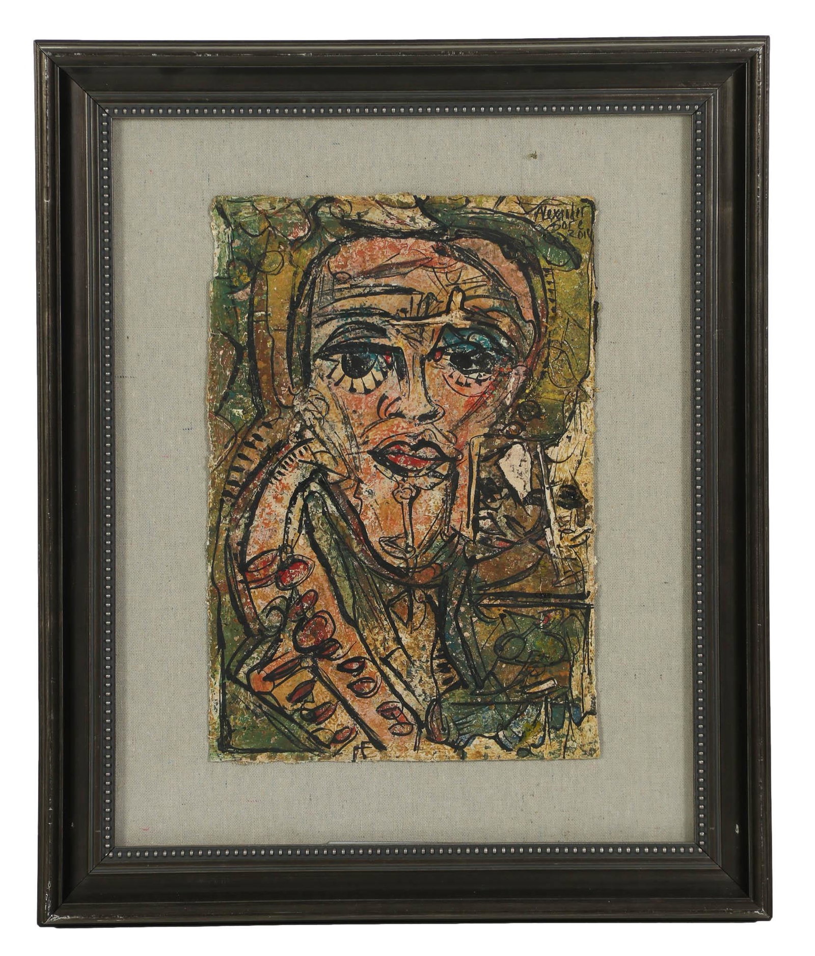 Alexander Gore b.1958 Modern Abstract Painting: Alexander Gore (American Russian, born 1958). Original oil painting on paper. Titled "Been There Done That". Expressionist portrait study in multiple colors. Signed and dated 2014 to right, with COA o