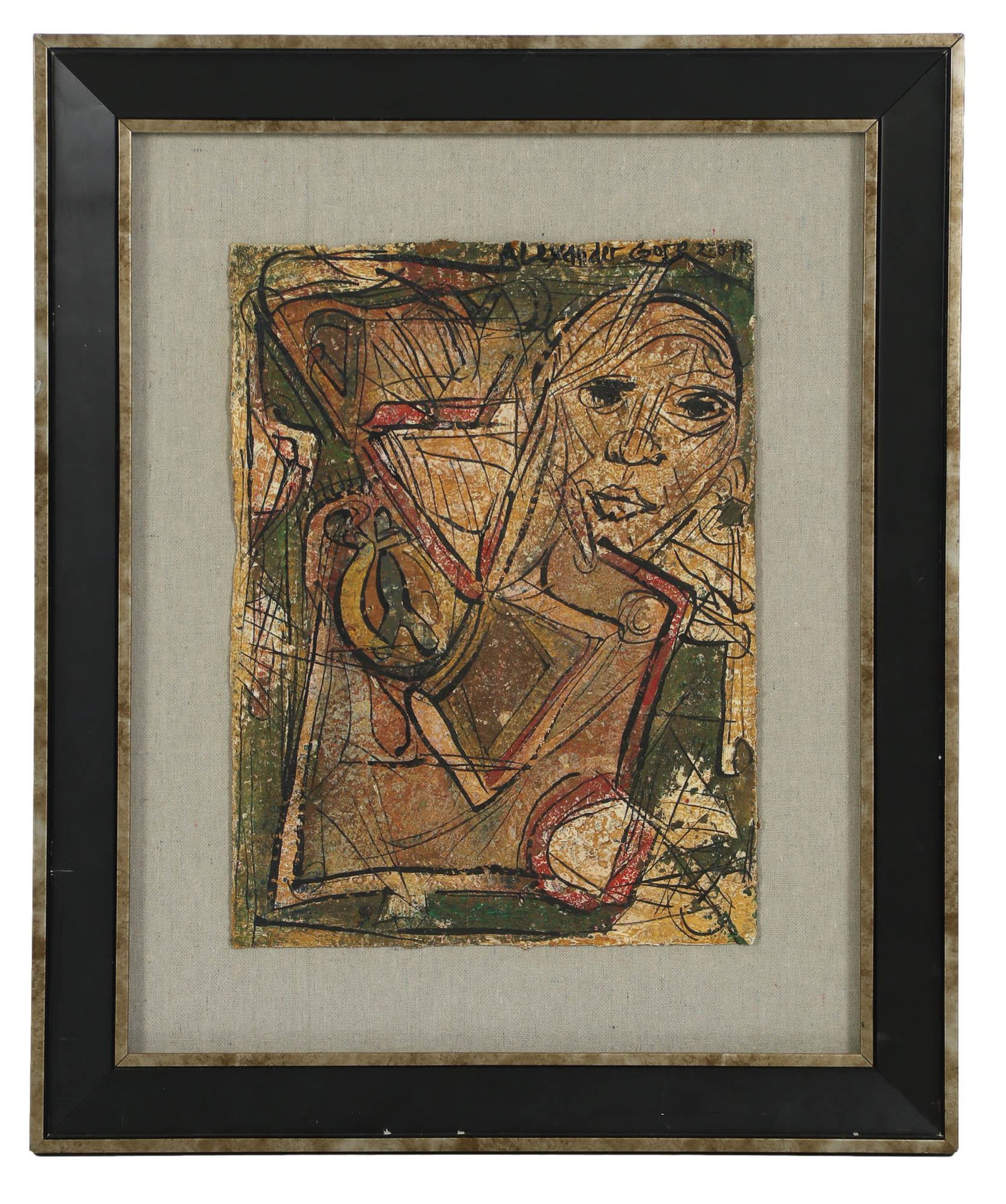 Alexander Gore b.1958 Modern Abstract Painting: Alexander Gore (American Russian, born 1958). Original oil painting on paper. Titled "Rolling On The Past". Expressionist study in multiple colors. Signed and dated 2011 to right, with COA on verso. P