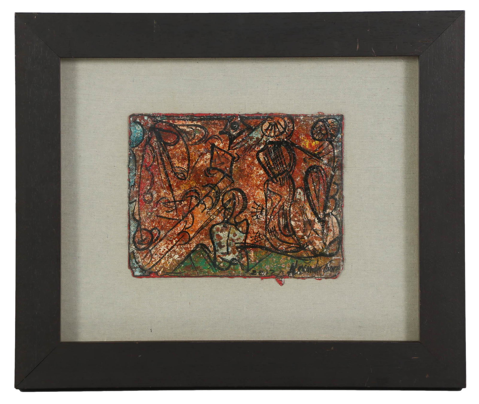 Alexander Gore b.1958 Modern Abstract Painting: Alexander Gore (American Russian, born 1958). Original oil painting on self made paper. Titled "The Sanctuary Of Soft Parade". Expressionist study in multiple colors. Signed and dated 2012 at bottom r
