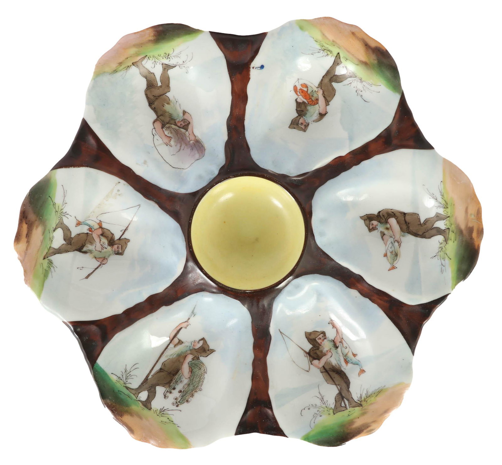 Antique Elf Gnome Fisherman Porcelain Oyster Plate (1 of 4)