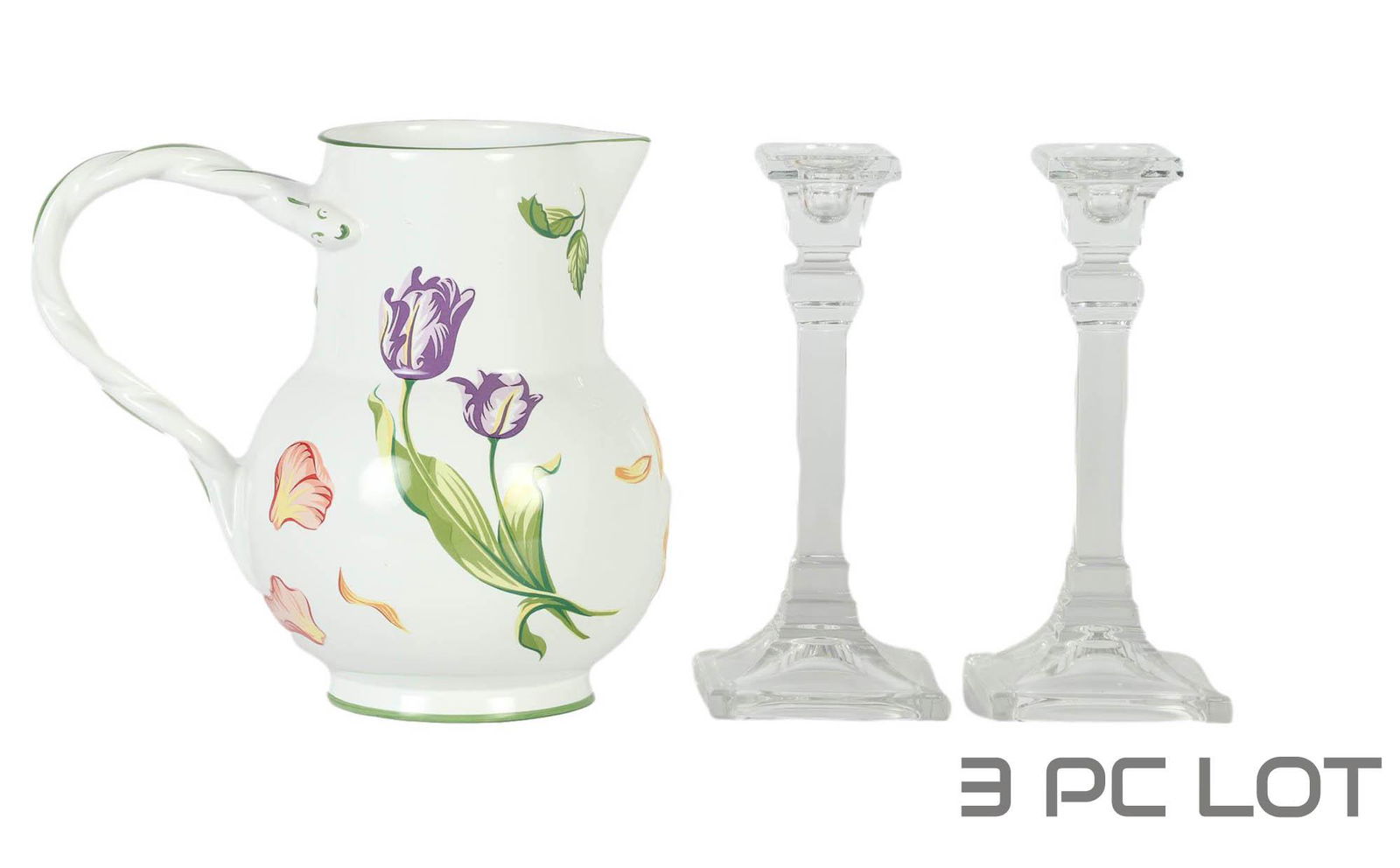 Tiffany Crystal Candlesticks & Ceramic Pitcher 2pc (1 of 4)