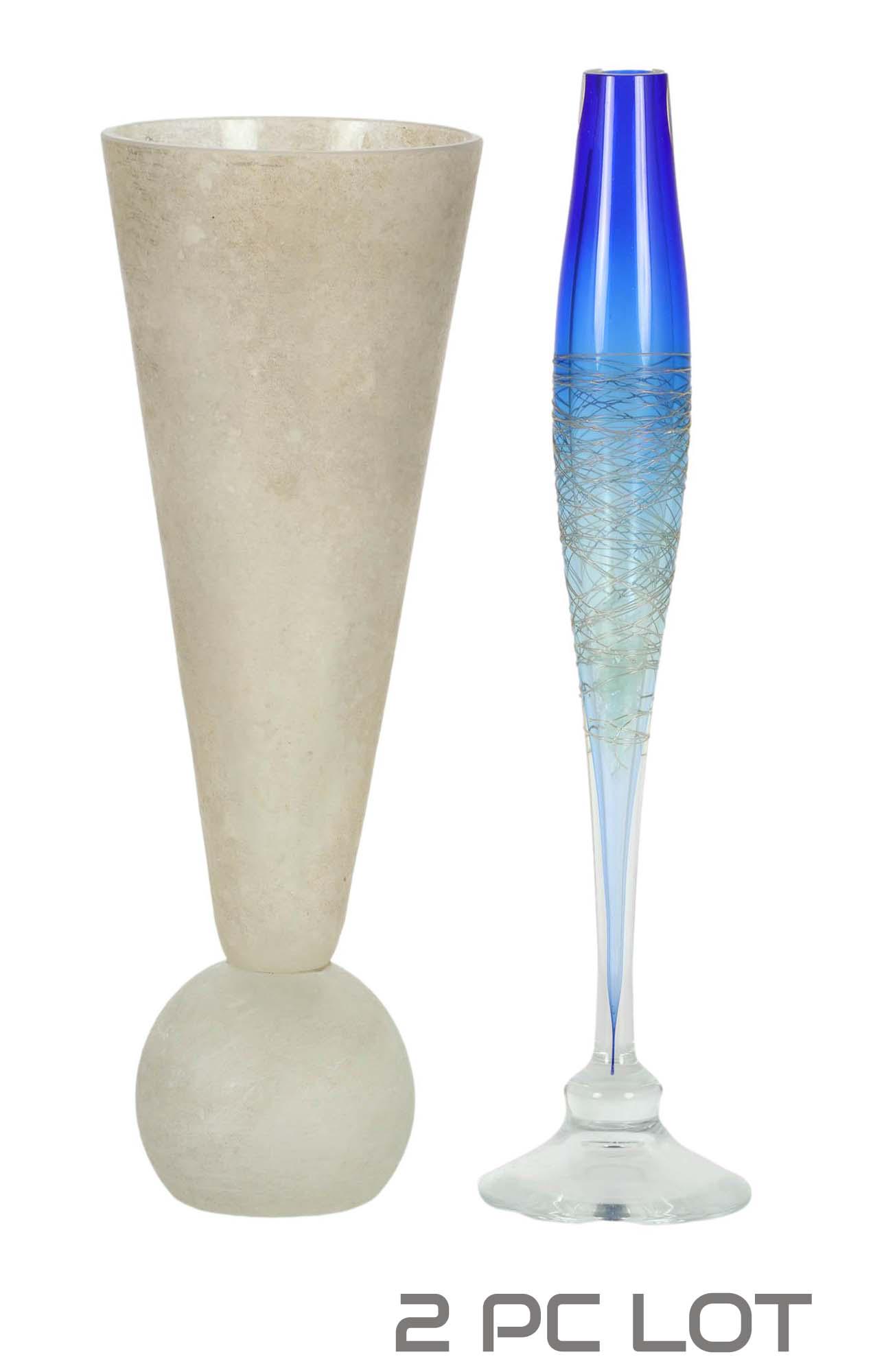 Studio Crafted Threaded Frosted Art Glass Vase LOT (1 of 4)