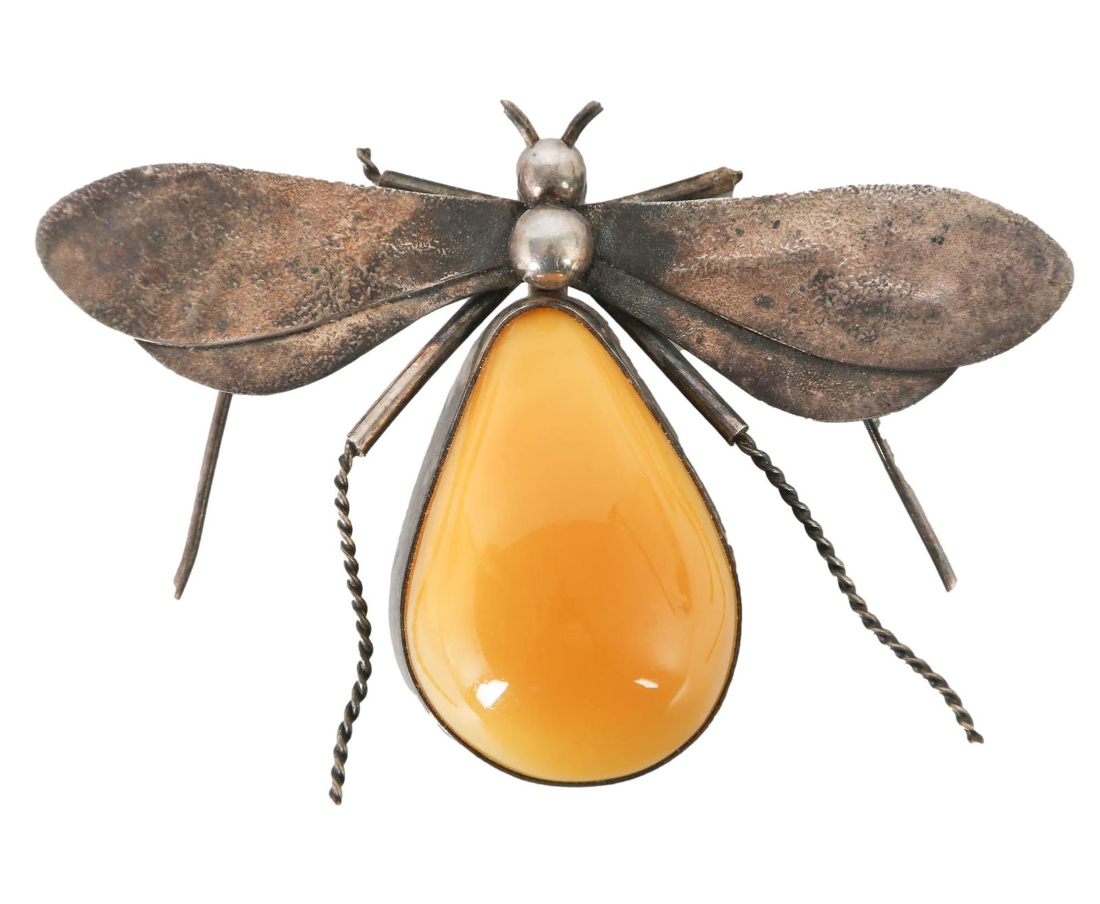 Sterling Silver Egg Yolk Amber Insect Brooch Pin (1 of 3)