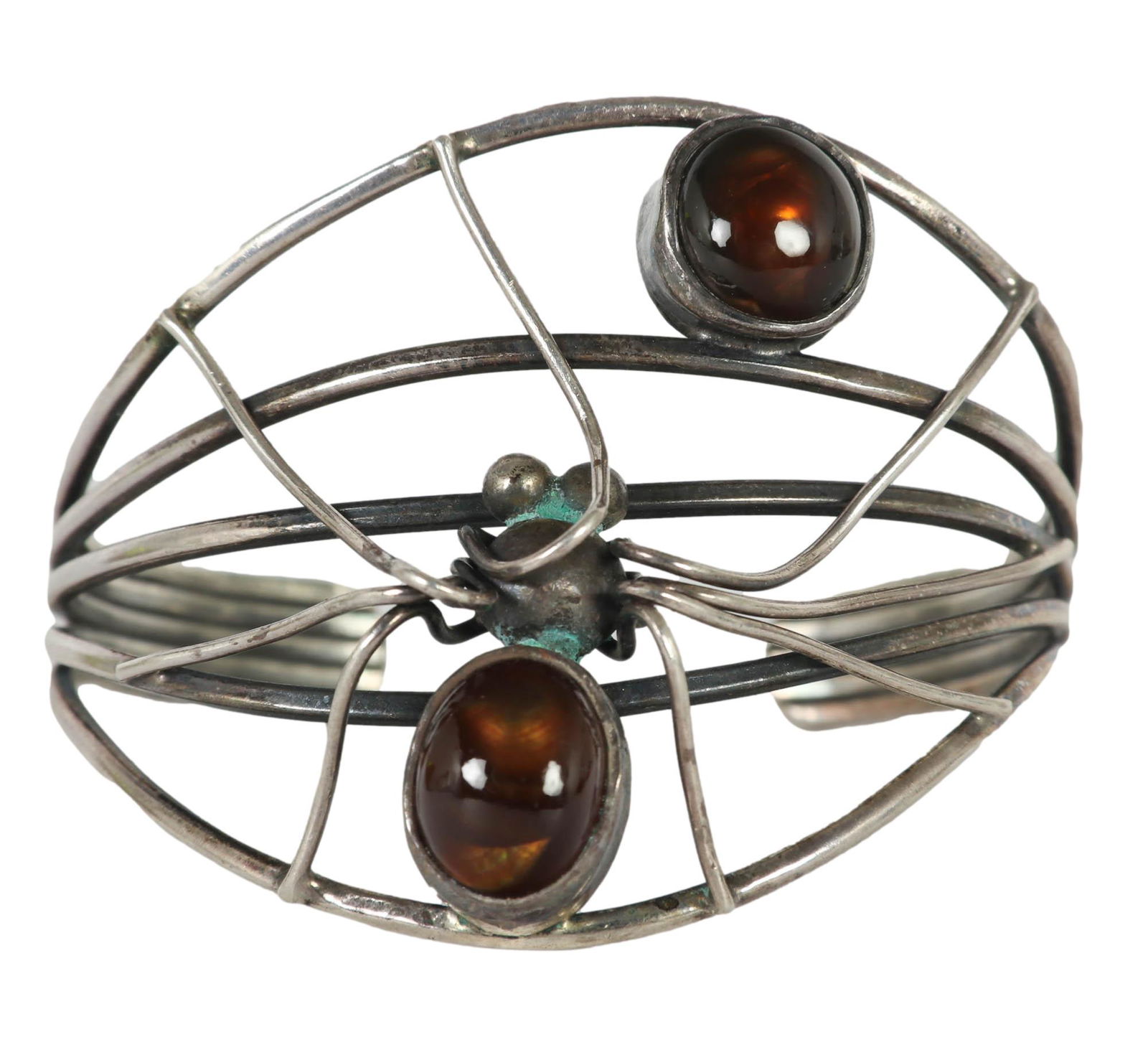 Sterling Silver 925 Amber Spider Web Cuff Bracelet (1 of 4)