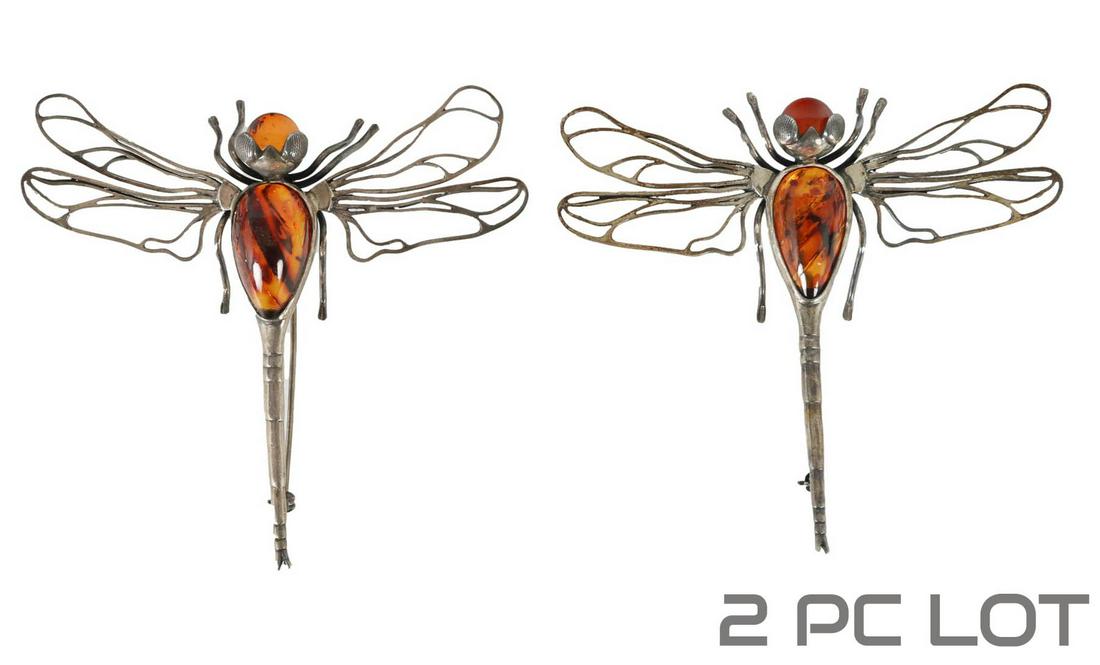 Sterling Silver Baltic Amber Dragonfly Pin 2pc LOT (1 of 3)