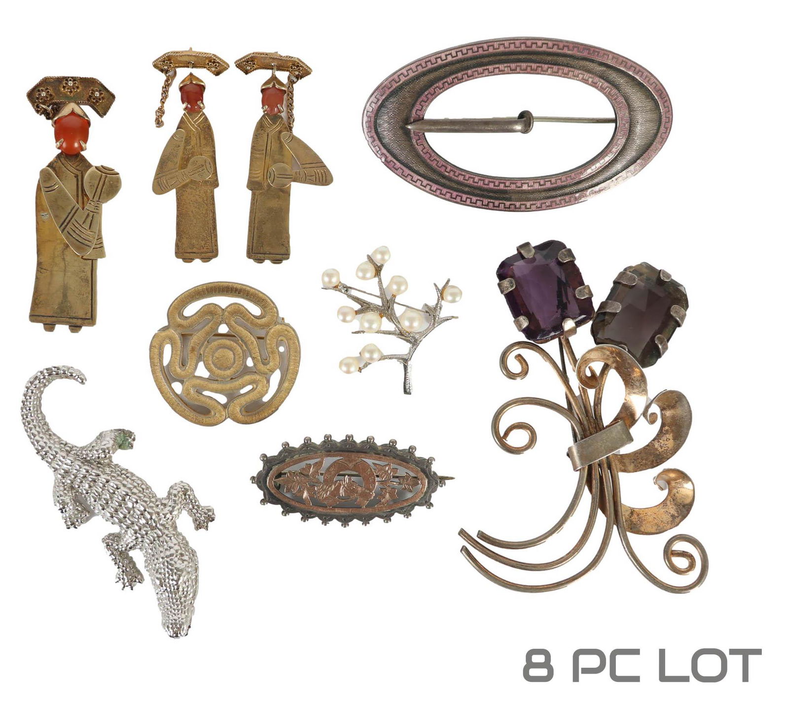 Sterling Silver 925 Pearl Stone Brooch Pin 8pc LOT (1 of 8)