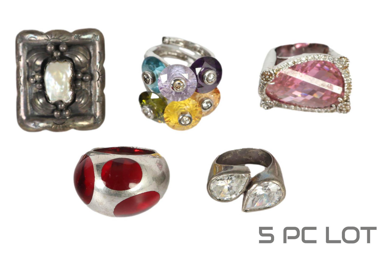 Sterling Silver 925 Bejeweled Rings 5pc ESTATE LOT (1 of 6)