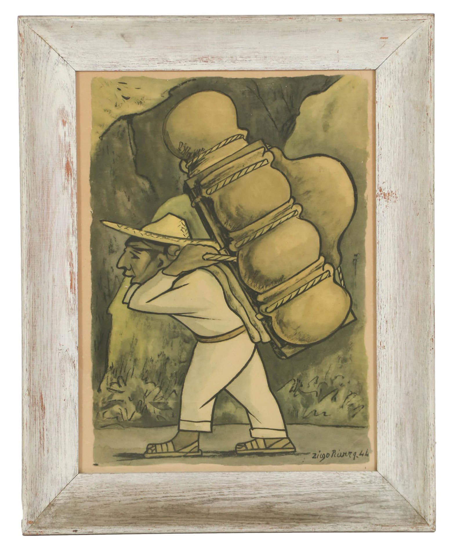 Pottery Carrier Man Lithograph after Diego Rivera (1 of 4)