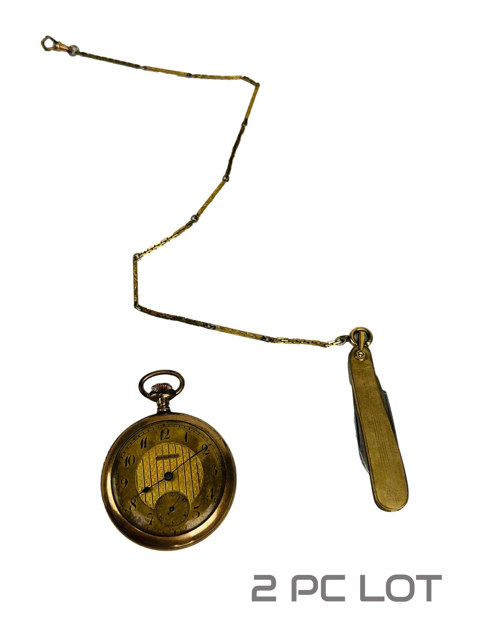 Marlboro Pocket Watch & Gold Fill Pocket Knife Fob (1 of 2)