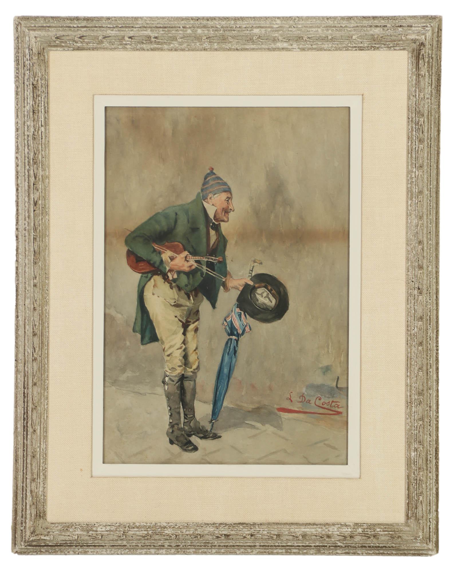 Luigi Da Costa Musician Figure Watercolor Painting (1 of 4)
