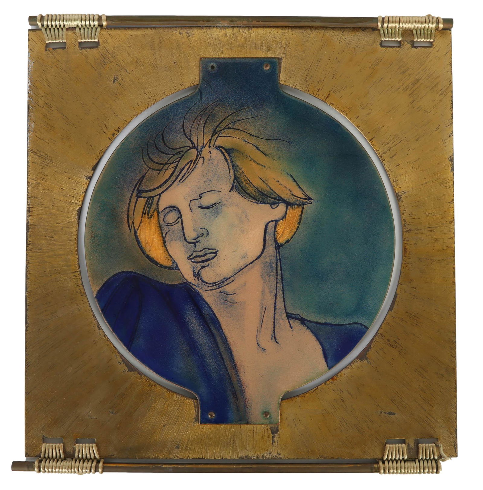 Hsieh Rubin Mid Century Portrait Enamel Plaque 17" (1 of 4)
