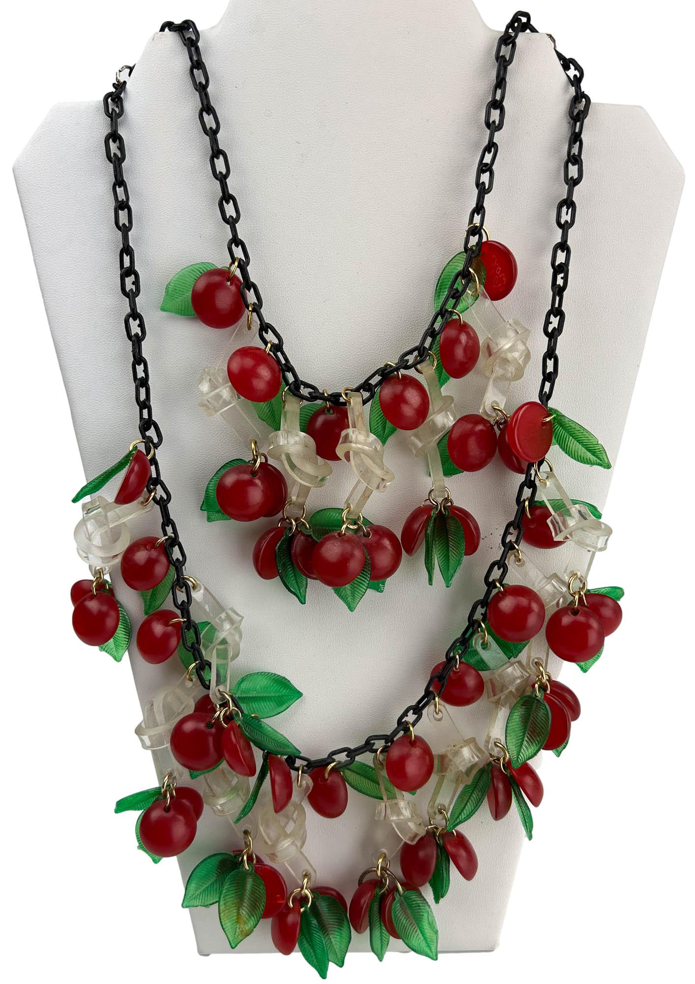 Jan Carlin Red Cherry Lucite Kitch Necklace SIGNED (1 of 2)