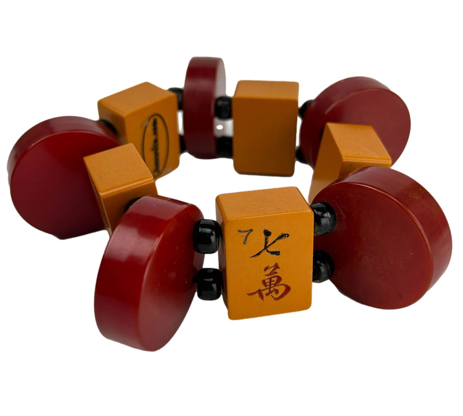 Jan Carlin Bakelite Mahjong Tile Red Disc Bracelet (1 of 4)