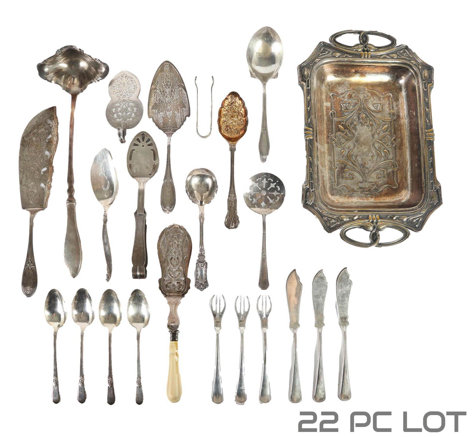 Antique Silverplate Ladle Tongs Knife Flatware LOT (1 of 3)