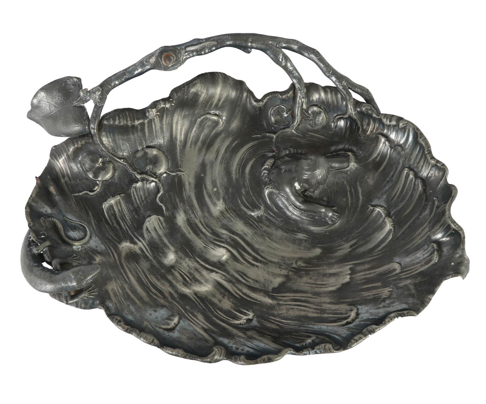 Antique Victorian Silver Plate Girl & Lizard Tray (1 of 5)