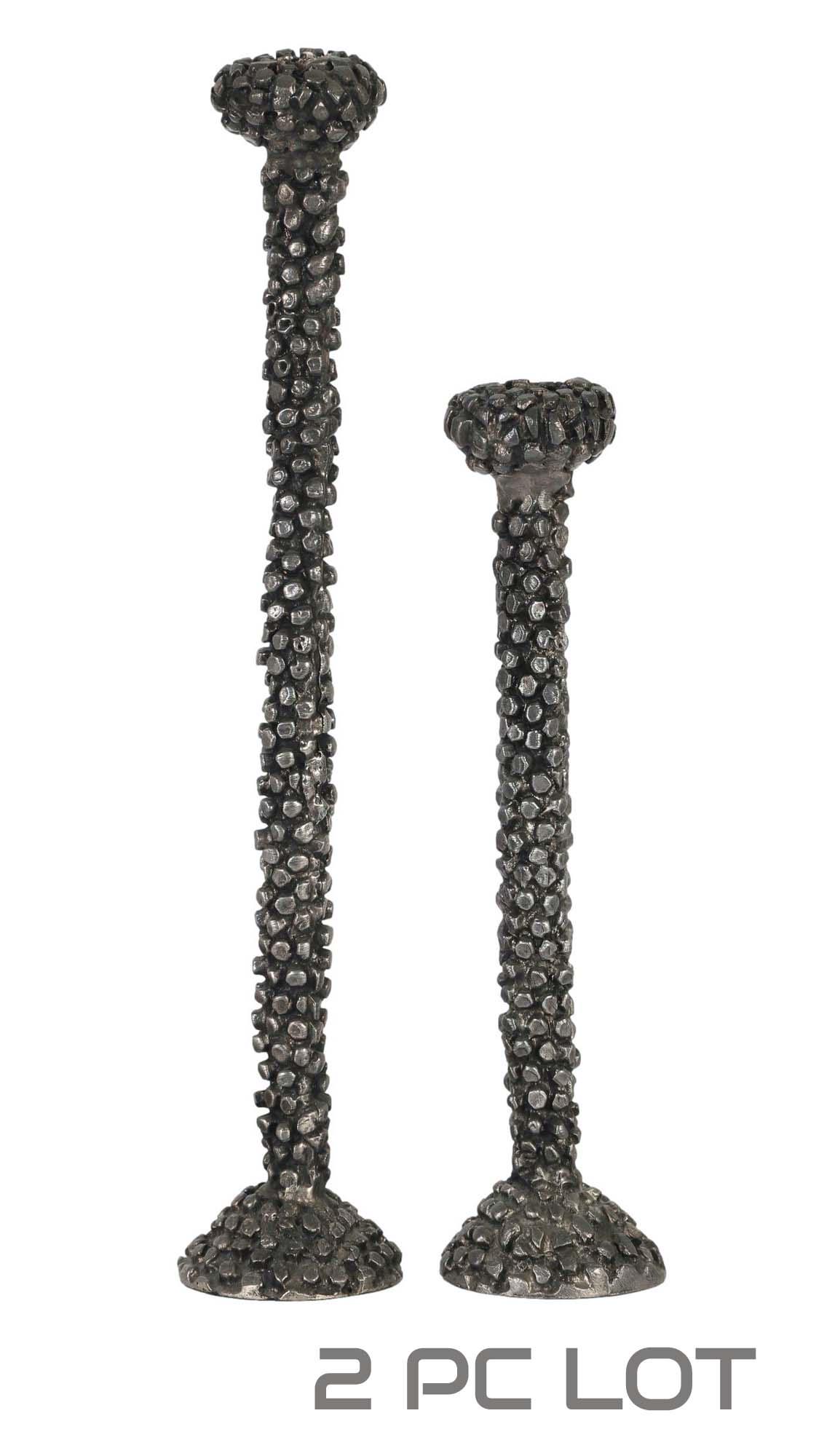 2 French Caviar Style Silvered Metal Candleholders (1 of 4)