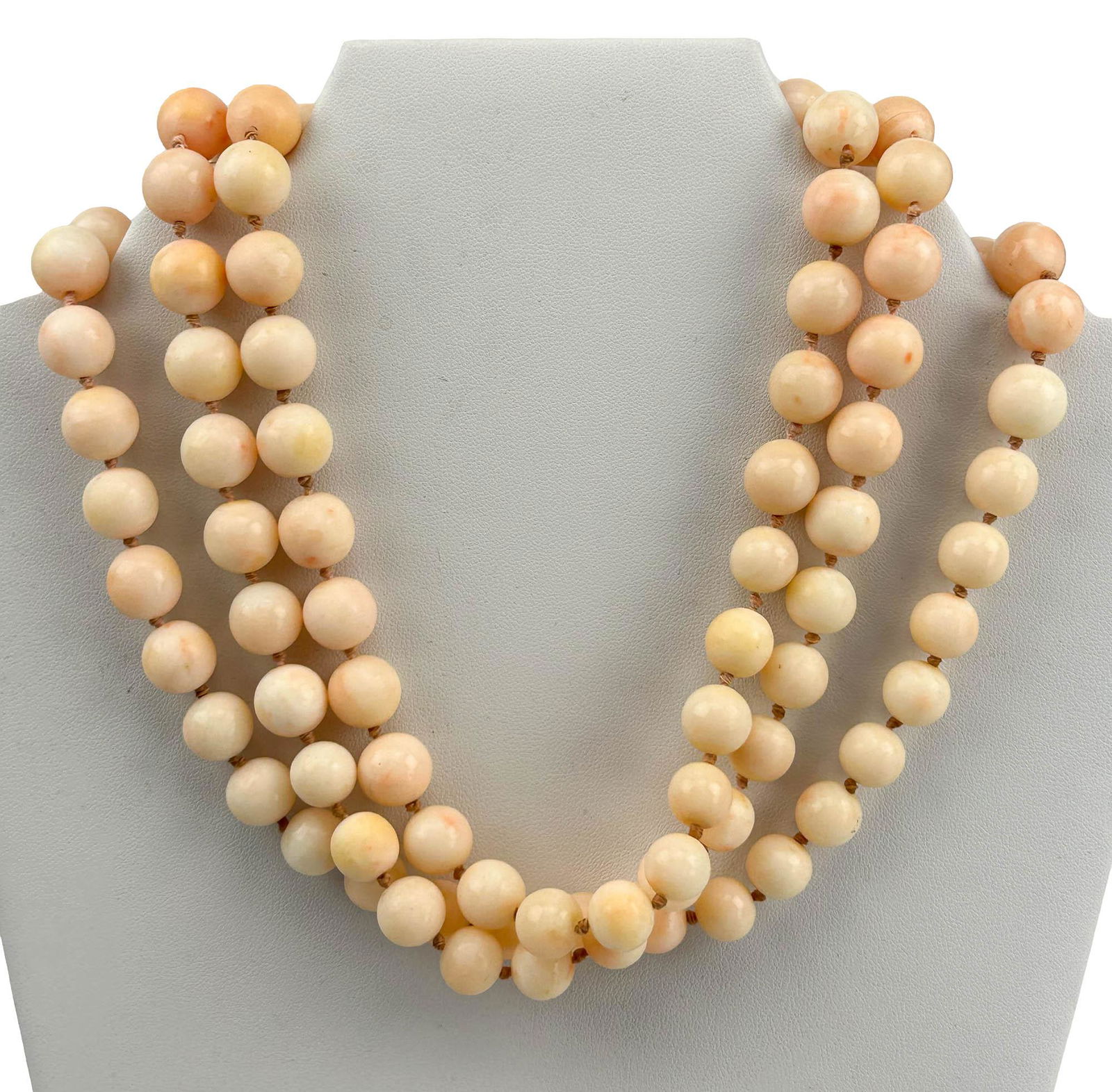 Chinese Angelskin Coral 3 Strand Pendant Necklace (1 of 3)