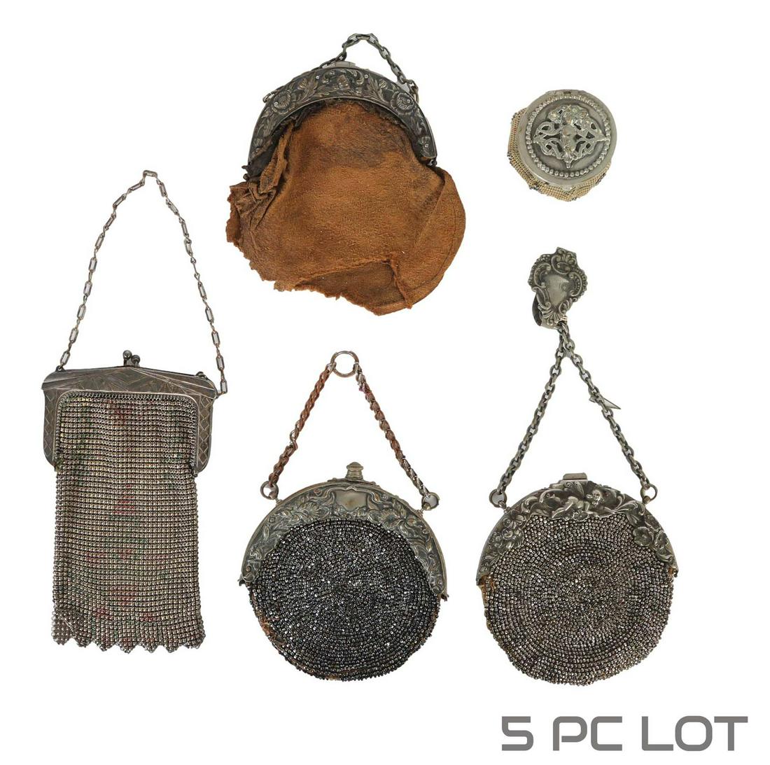 Antique Mesh & Bead Clutch Coin Bag Purse LOT (1 of 4)