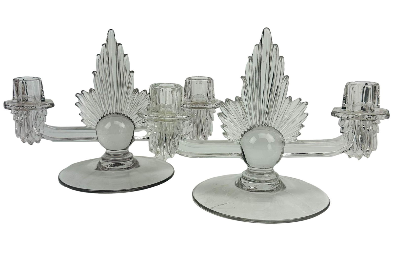 Fostoria Navarre Art Deco Glass Candlestick PAIR (1 of 3)