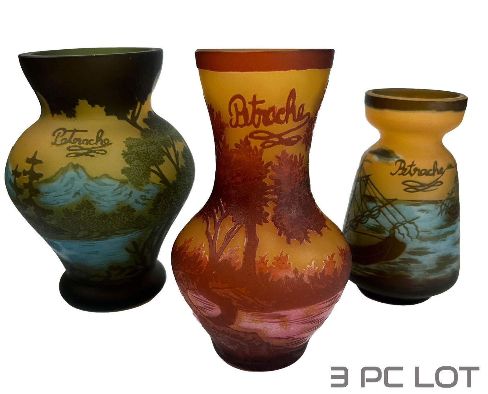 Petrache Romanian Cameo Etch Glass Vase 3pc LOT (1 of 7)