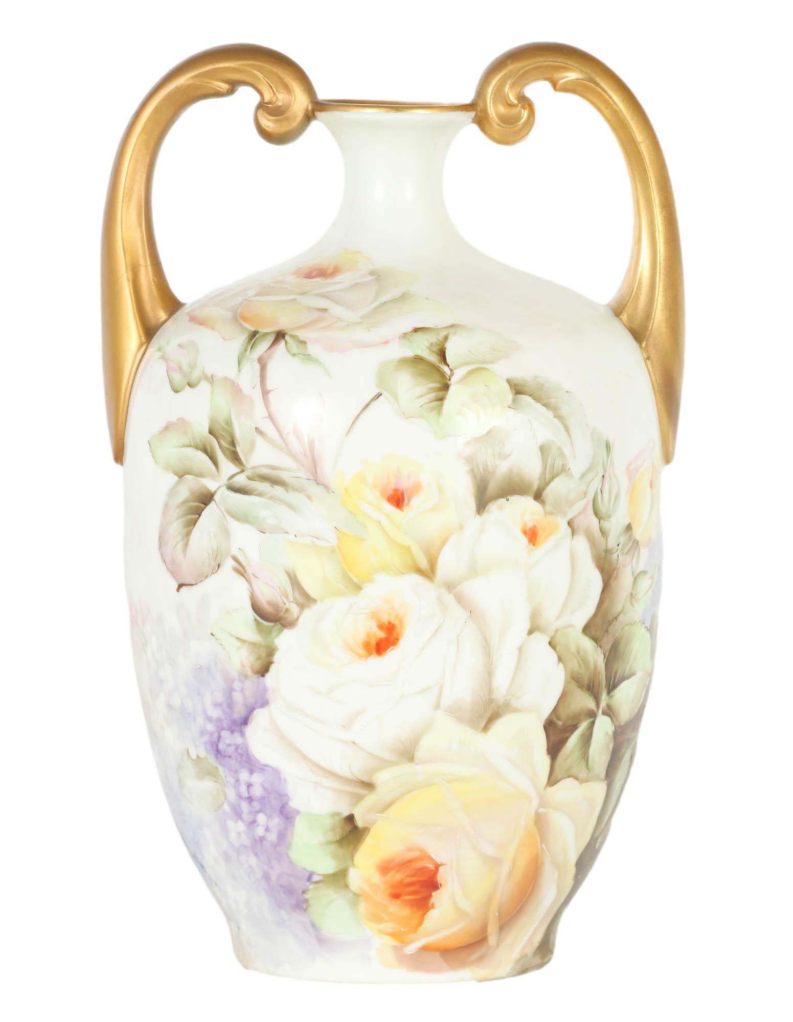 French Porcelain Dual Handled Floral Painted Vase (1 of 6)