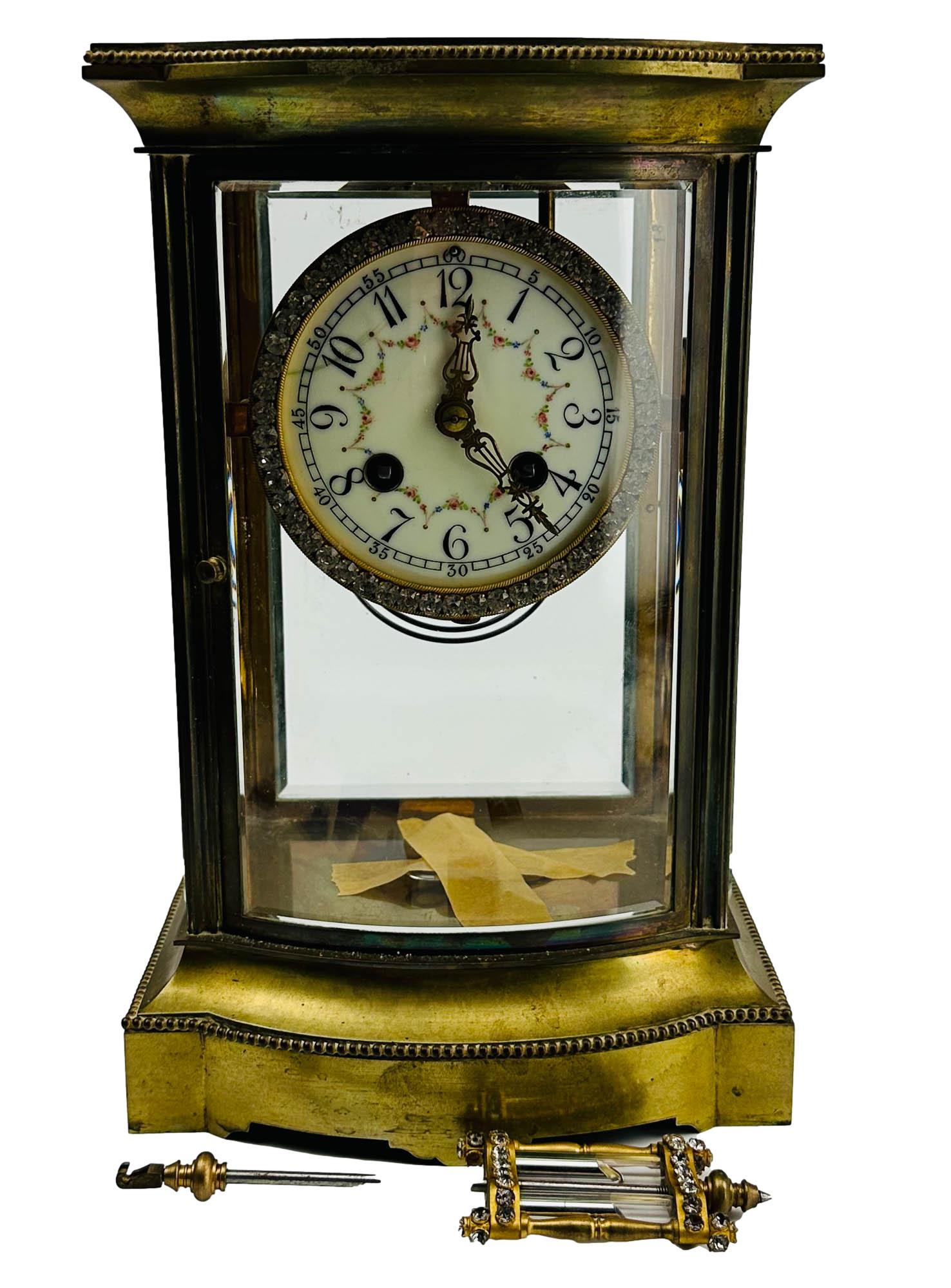 French Bronze Bejeweled Key Wind Pendulum Clock (1 of 5)