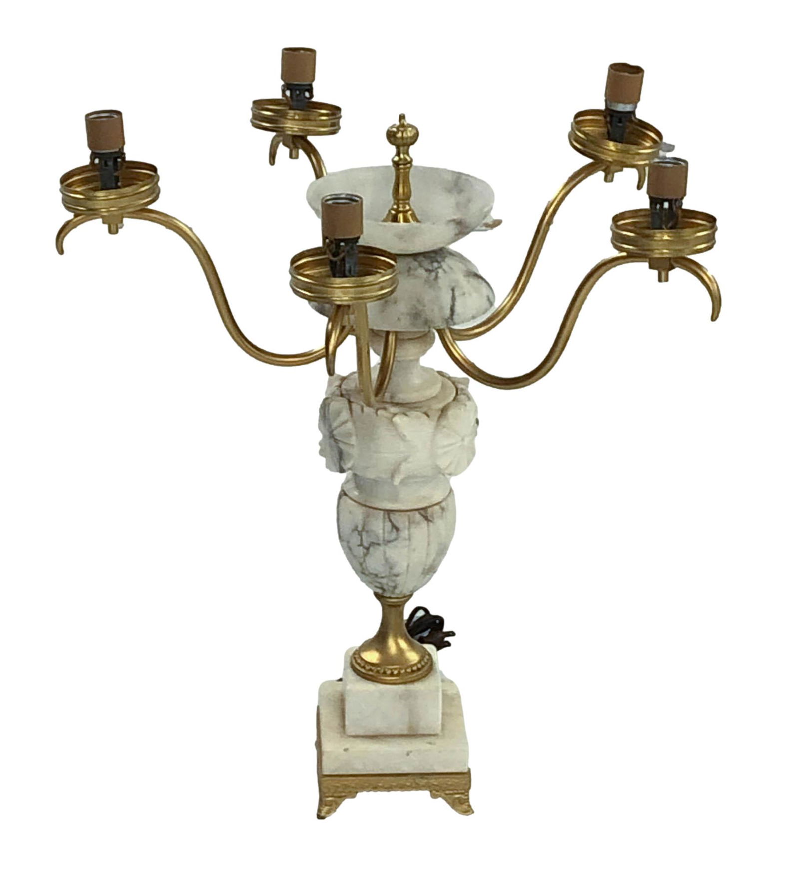 Carved White Alabaster 5 Arm Candelabra Desk Lamp (1 of 6)
