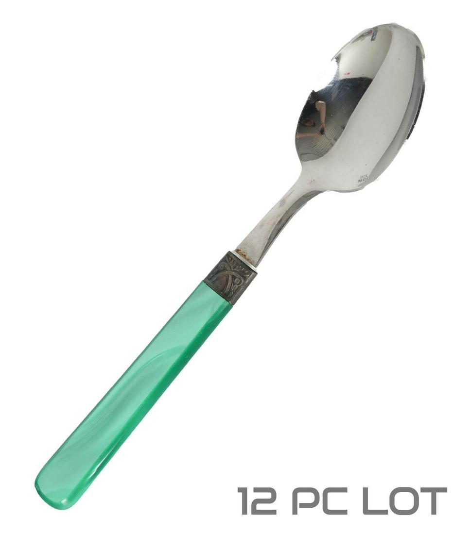 Made in France Green Lucite Handle Spoon 12pc LOT (1 of 3)
