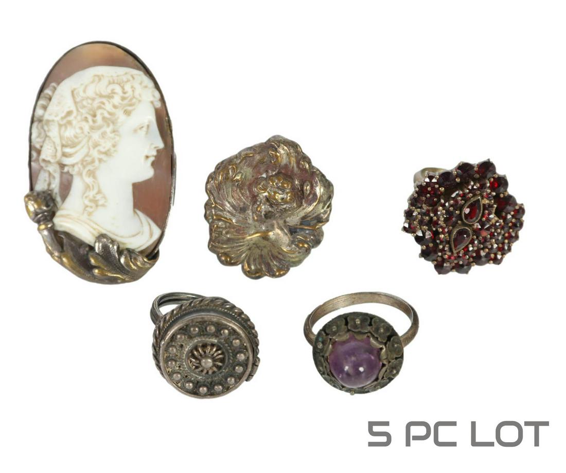 Sterling Silver Garnet & Cameo Shell Ring 5pc LOT (1 of 6)