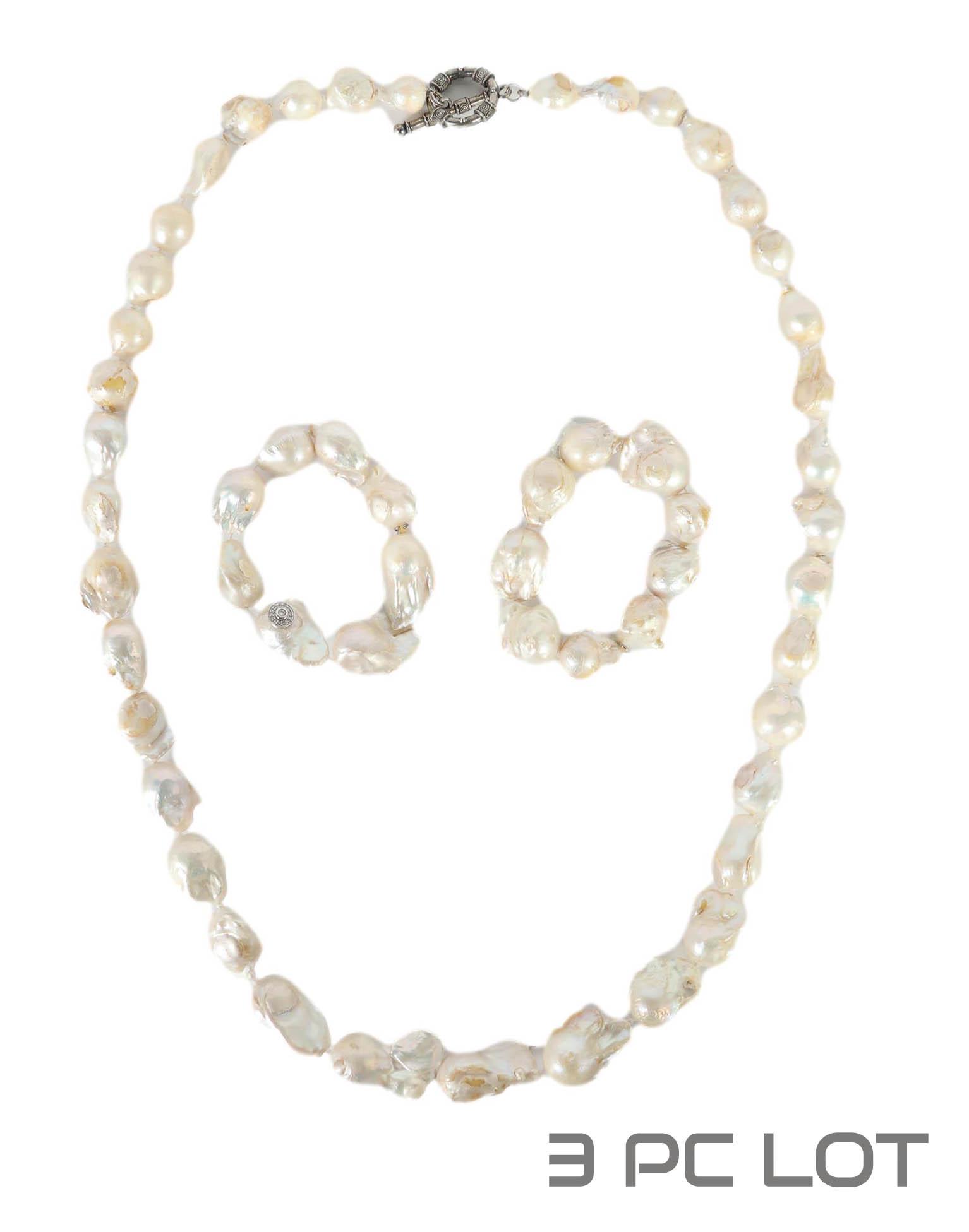 Blister Pearl Necklace & Bracelet 3pc ESTATE LOT (1 of 6)