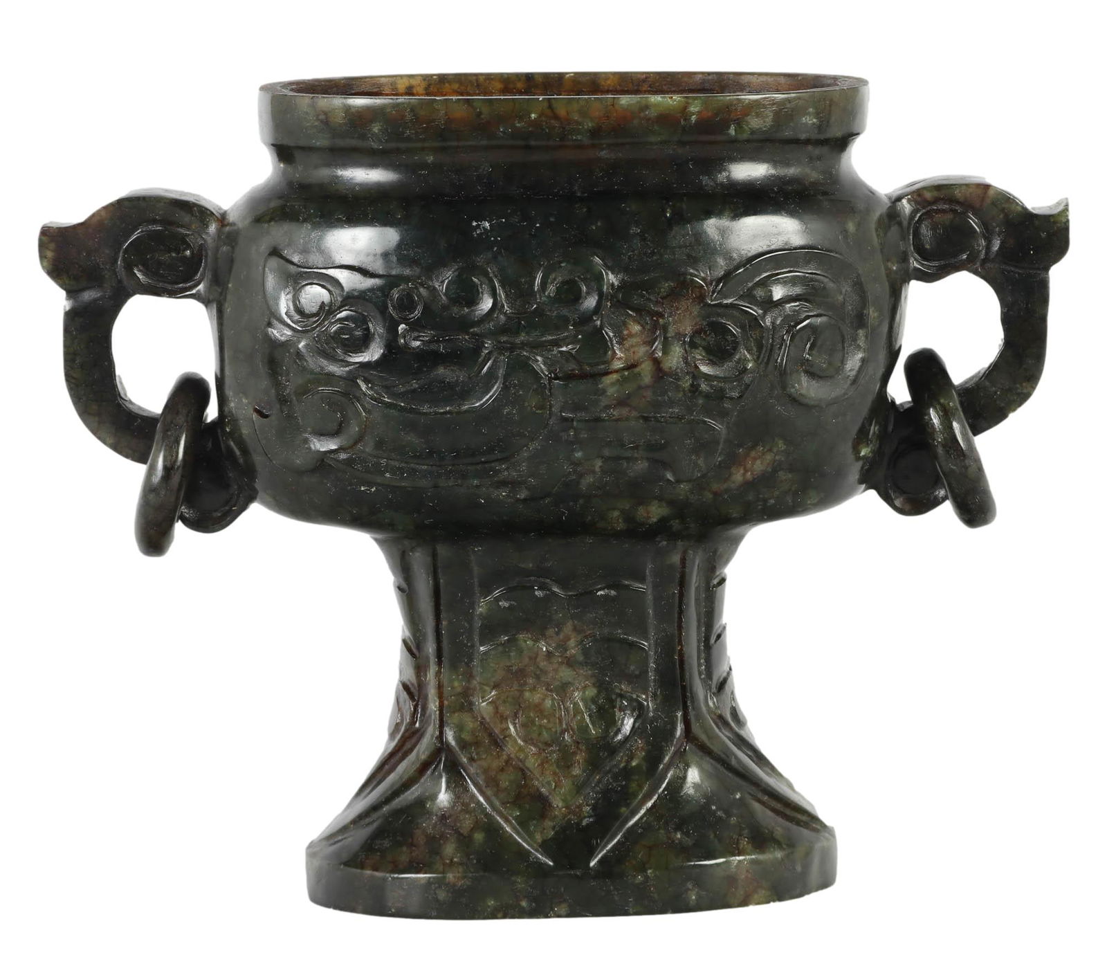 Serpentine Green Carved Stone Double Handle Vase (1 of 4)